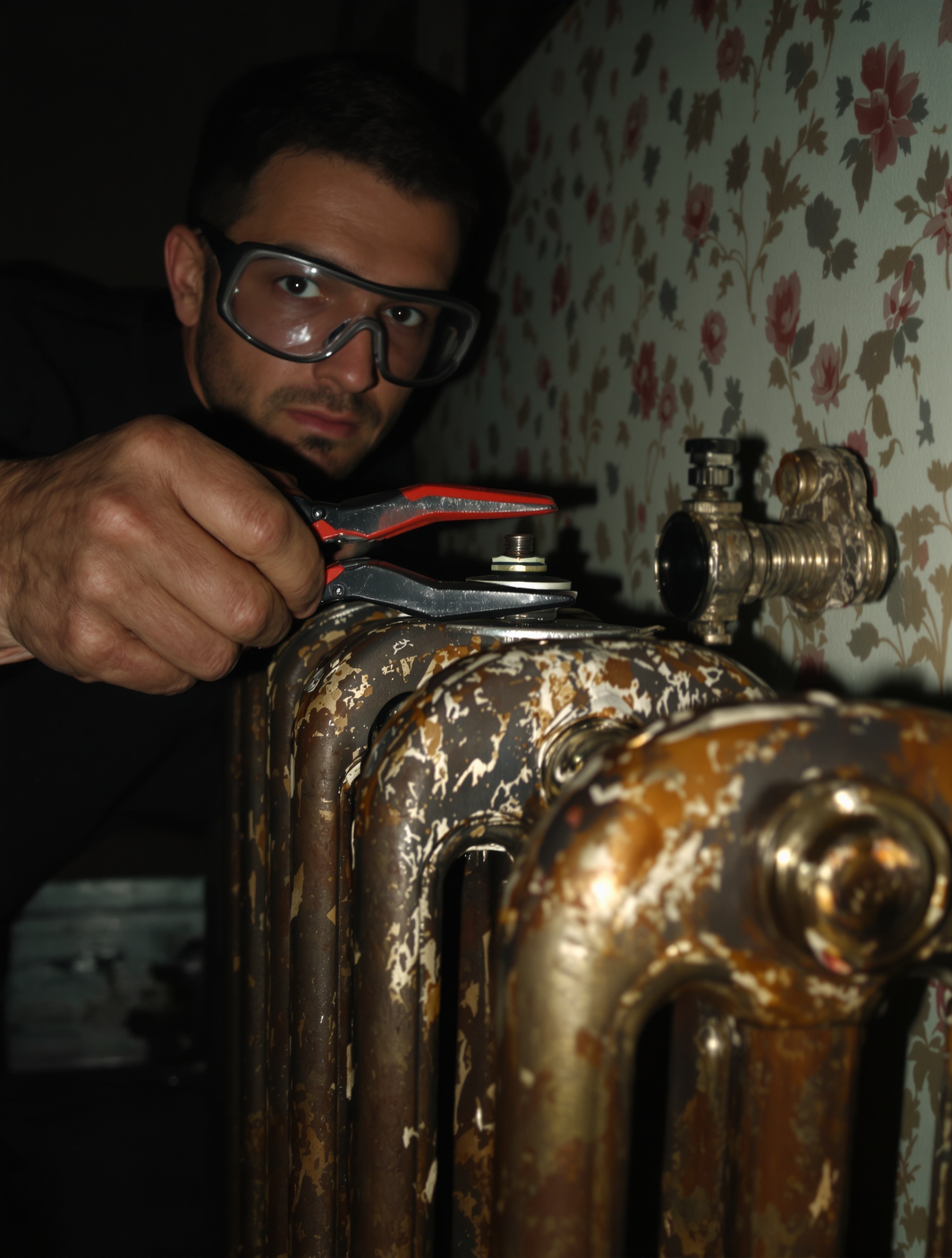 Agent spécial bricoleur desserrant écrou radiateur fonte rétro