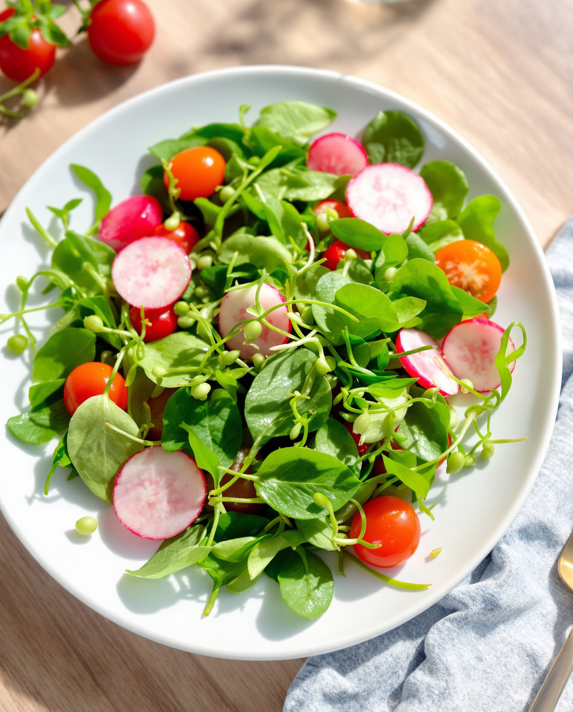 Assiette colorée de salade composée au pourpier très visuelle