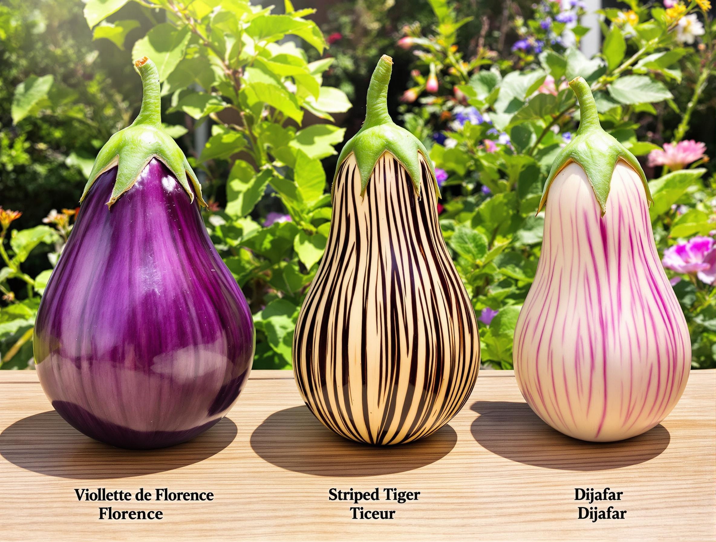 Variétés d'aubergines classiques et originales dans un jardin ensoleillé