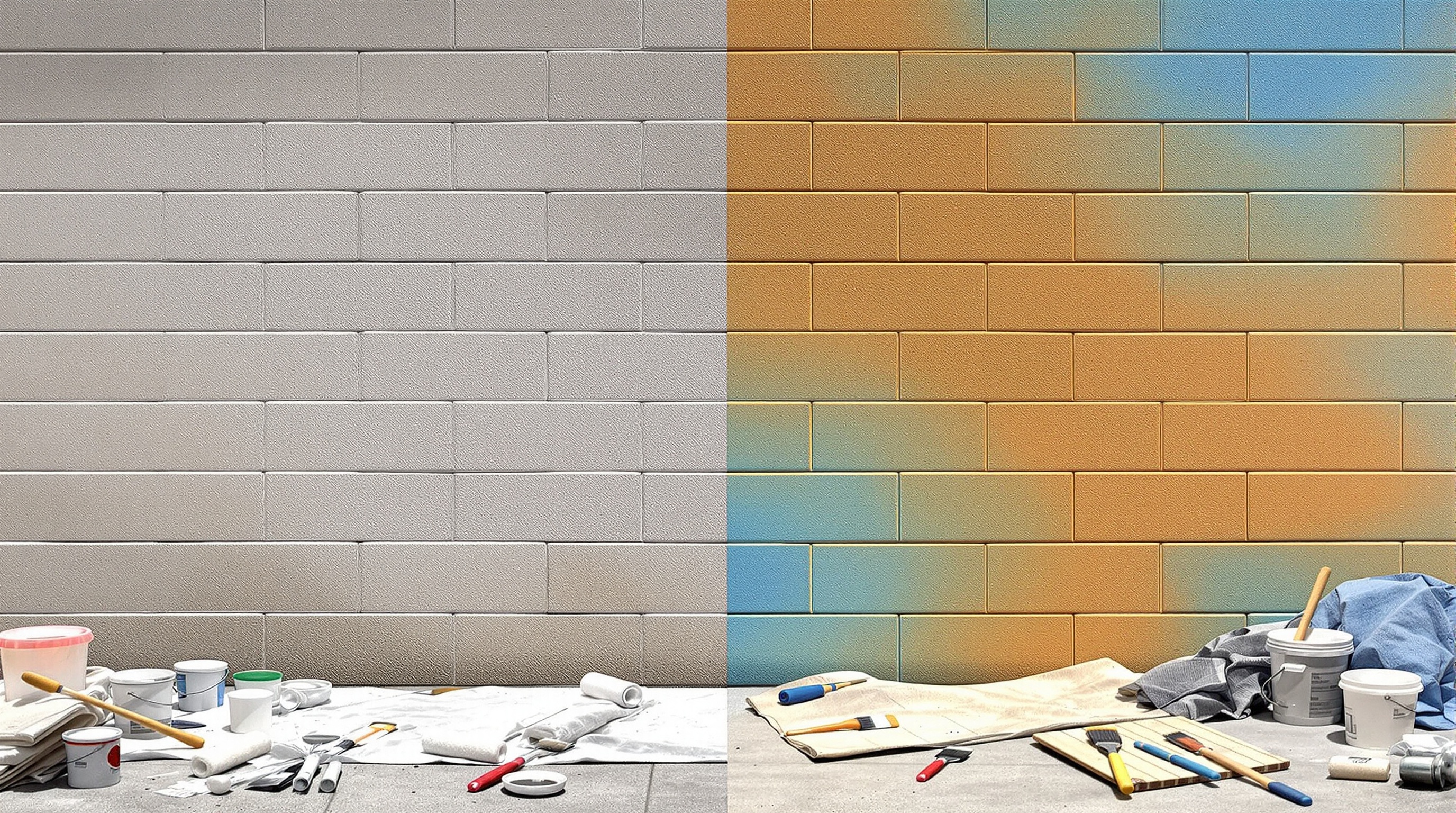 Avant/après peinture sur mur parpaing extérieur