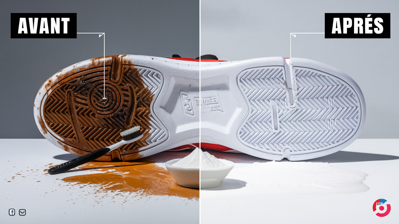 Avant/après nettoyage semelle blanche avec bicarbonate