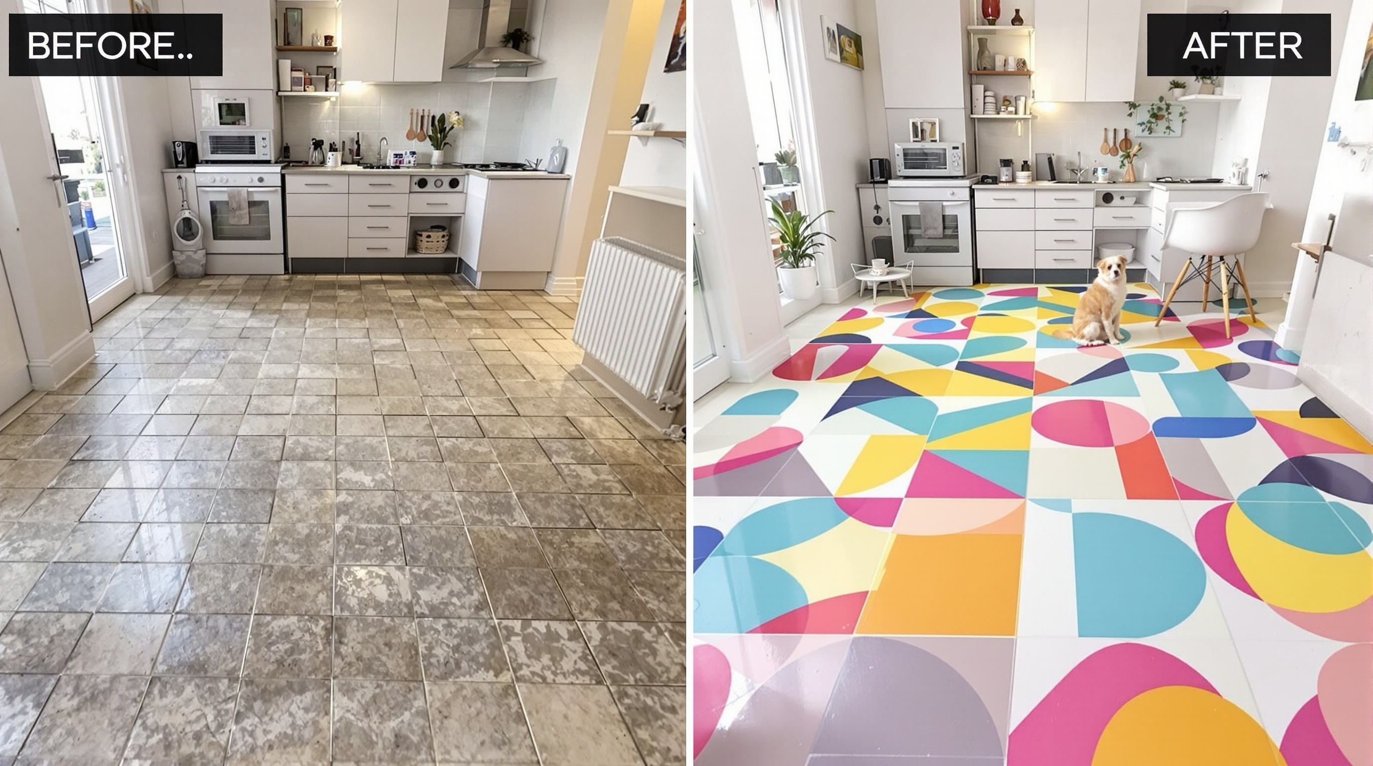 avant après spectaculaire sol carrelé repeint transformation moderne
