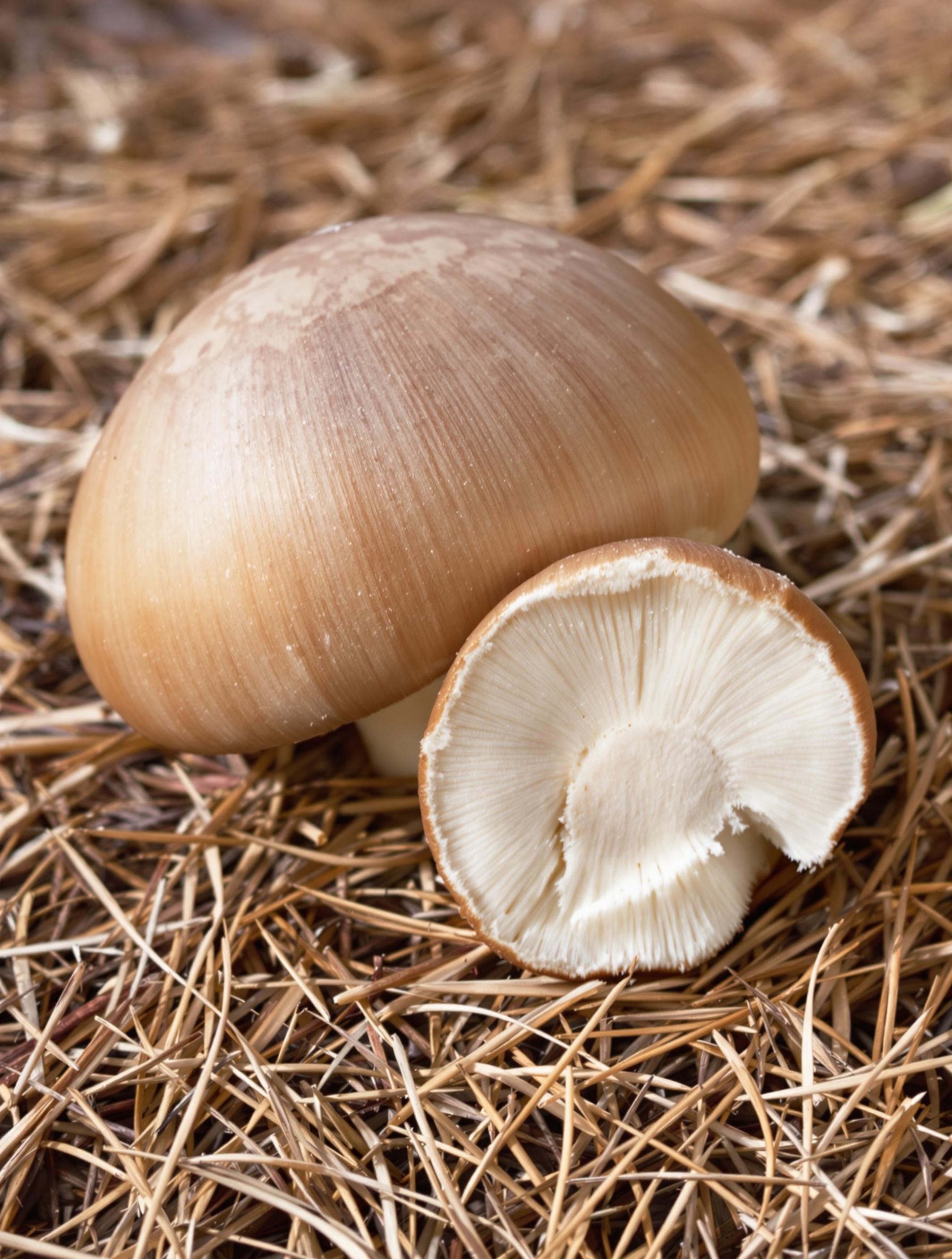 Coupe macro du Boletus pinophilus sur des aiguilles de pin.