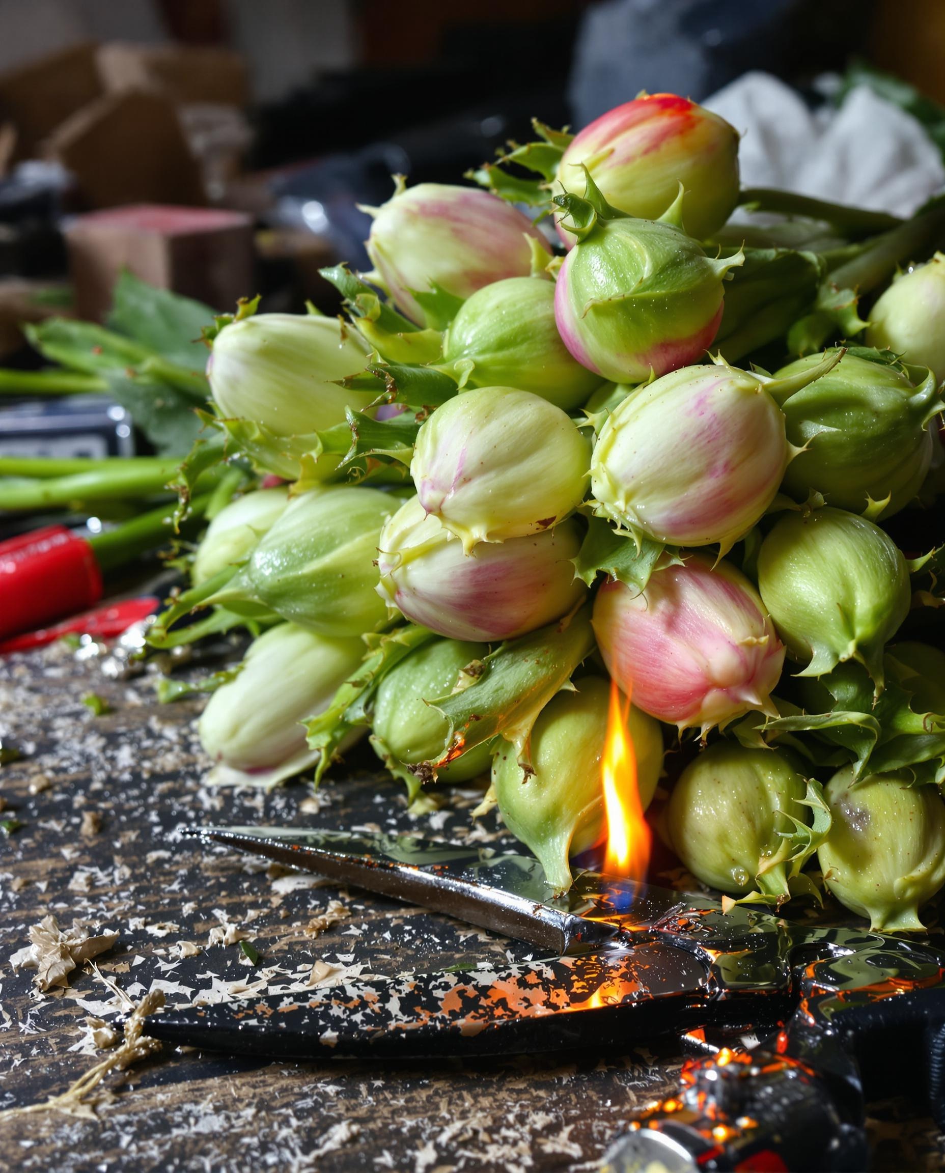 Bouquet frais de pavots en boutons