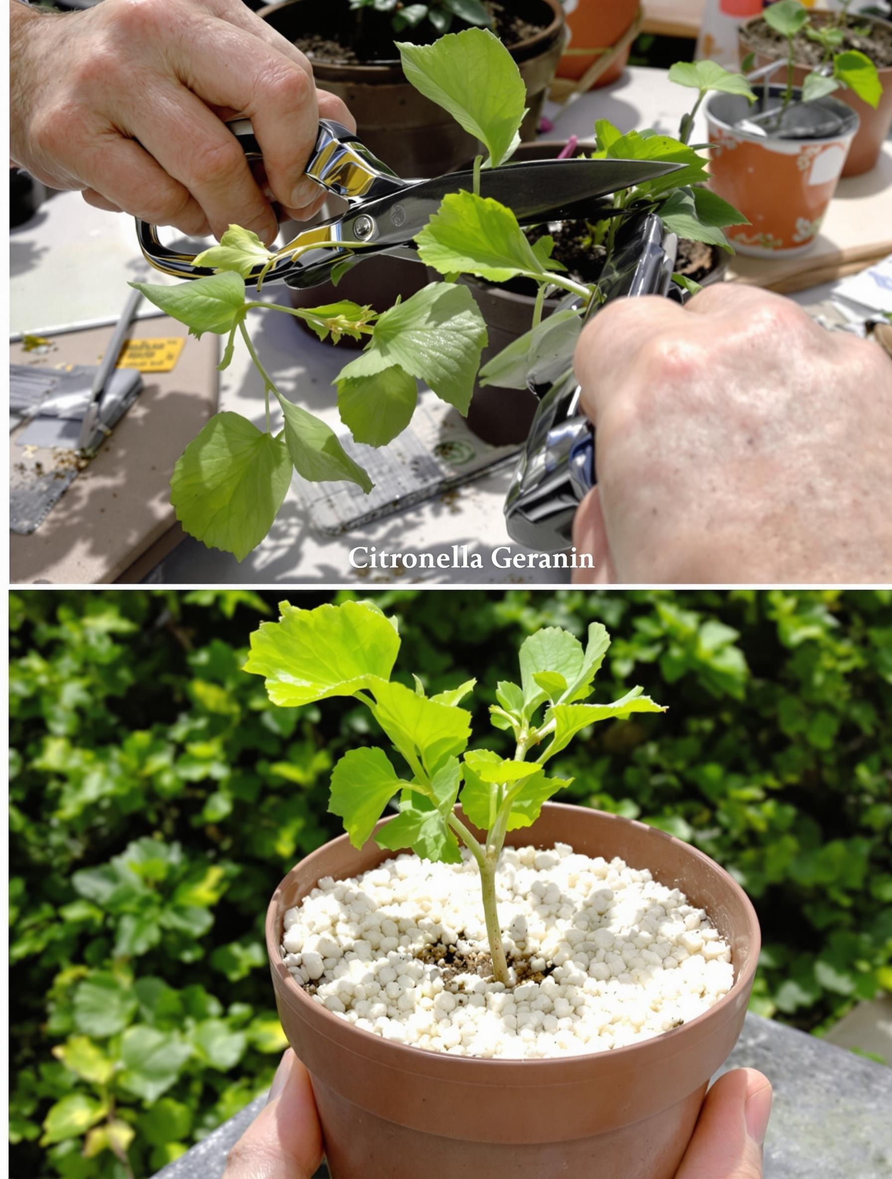 Étapes du bouturage d'un géranium citronnelle pour jardin amateur