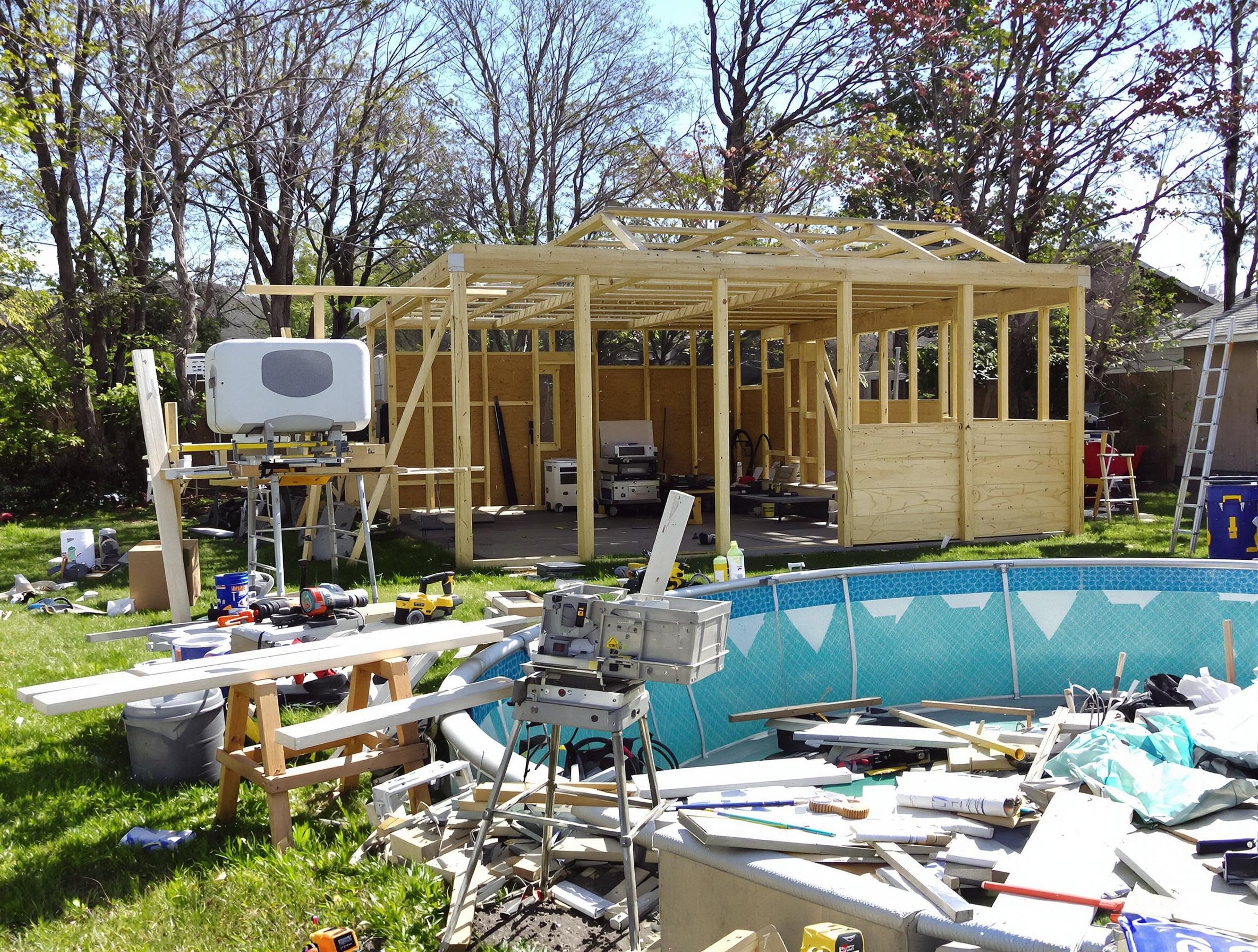Scène de bricolage pour un abri piscine hors-sol DIY