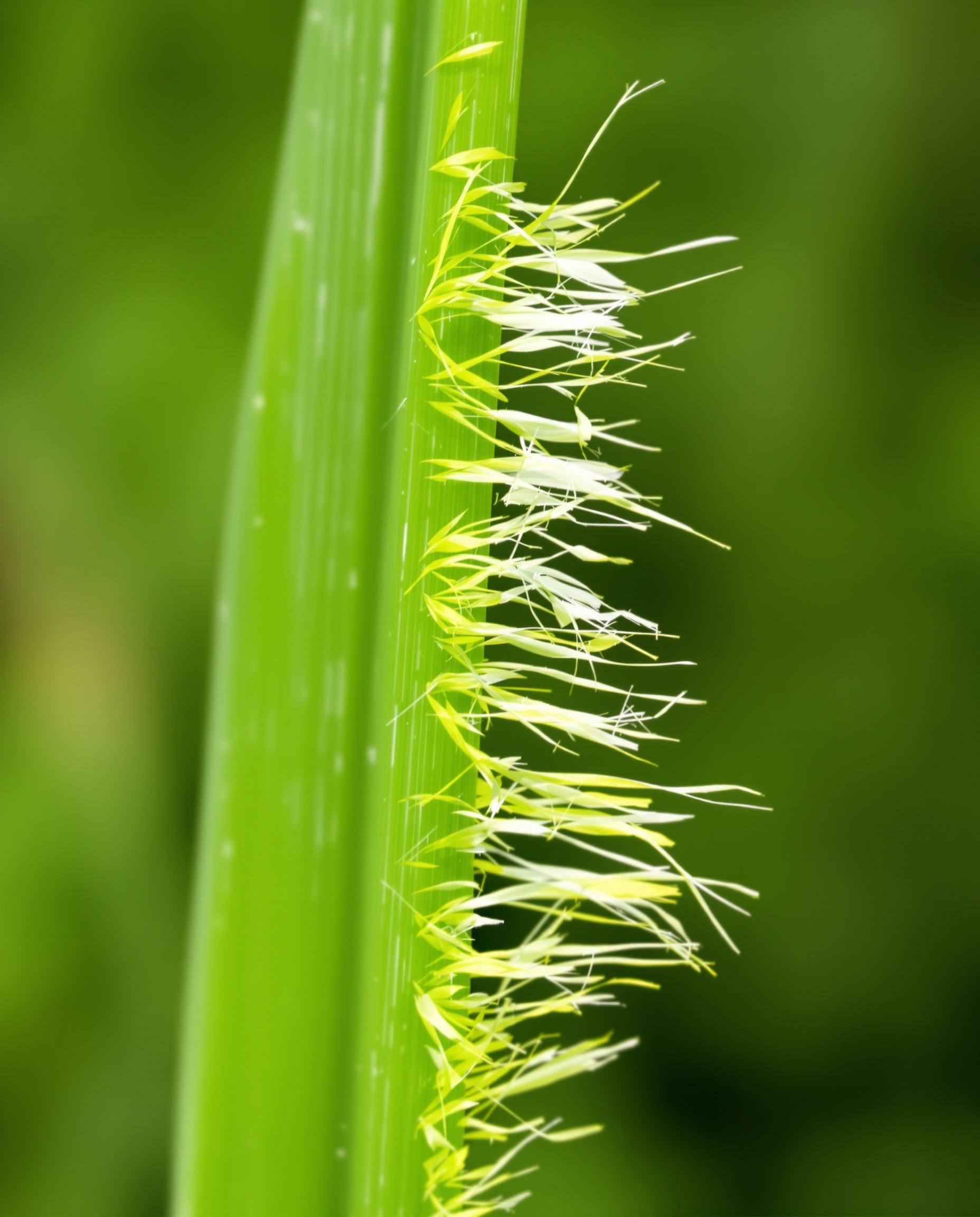 Comparaison brins d'herbe coupés net par une lame affûtée vs effilochés par une lame émoussée