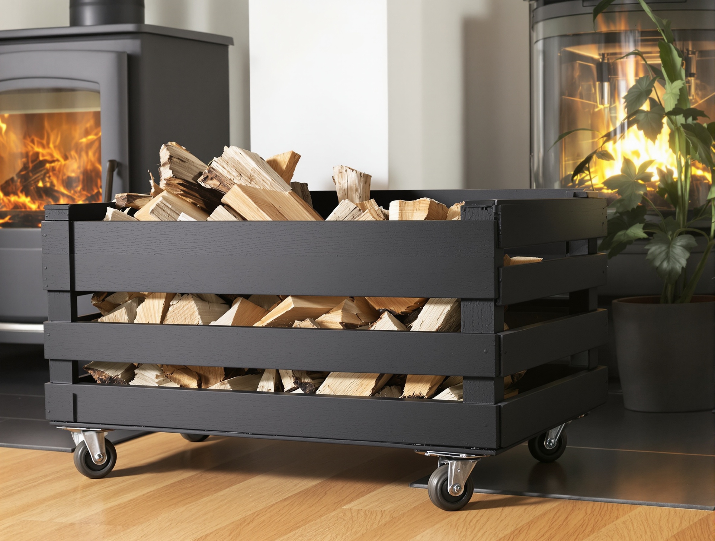 Caisse IKEA KNAGGLIG personnalisée en range-bûches sur roulettes