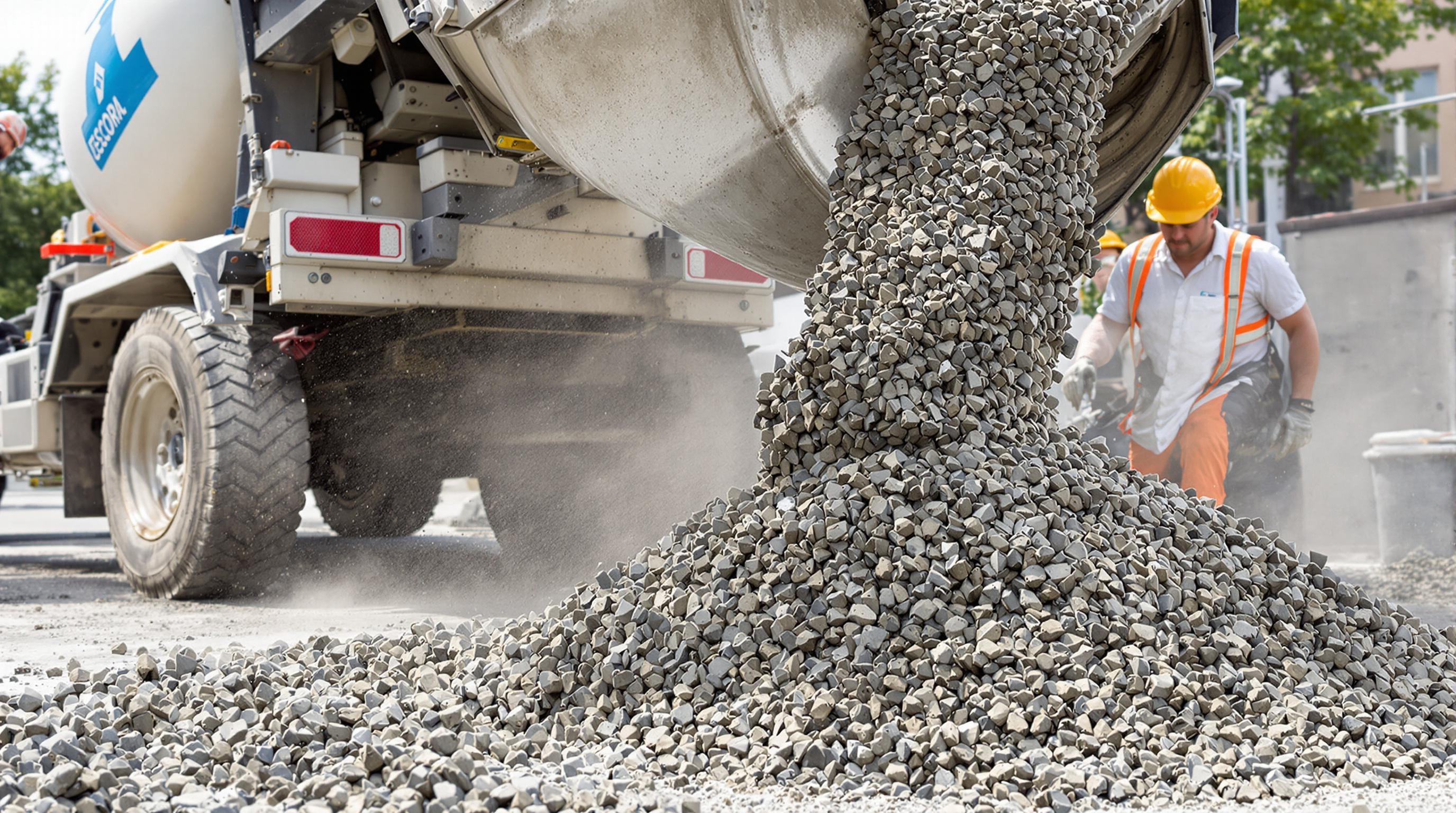 Camion-toupie déversant du béton désactivé sur un chantier