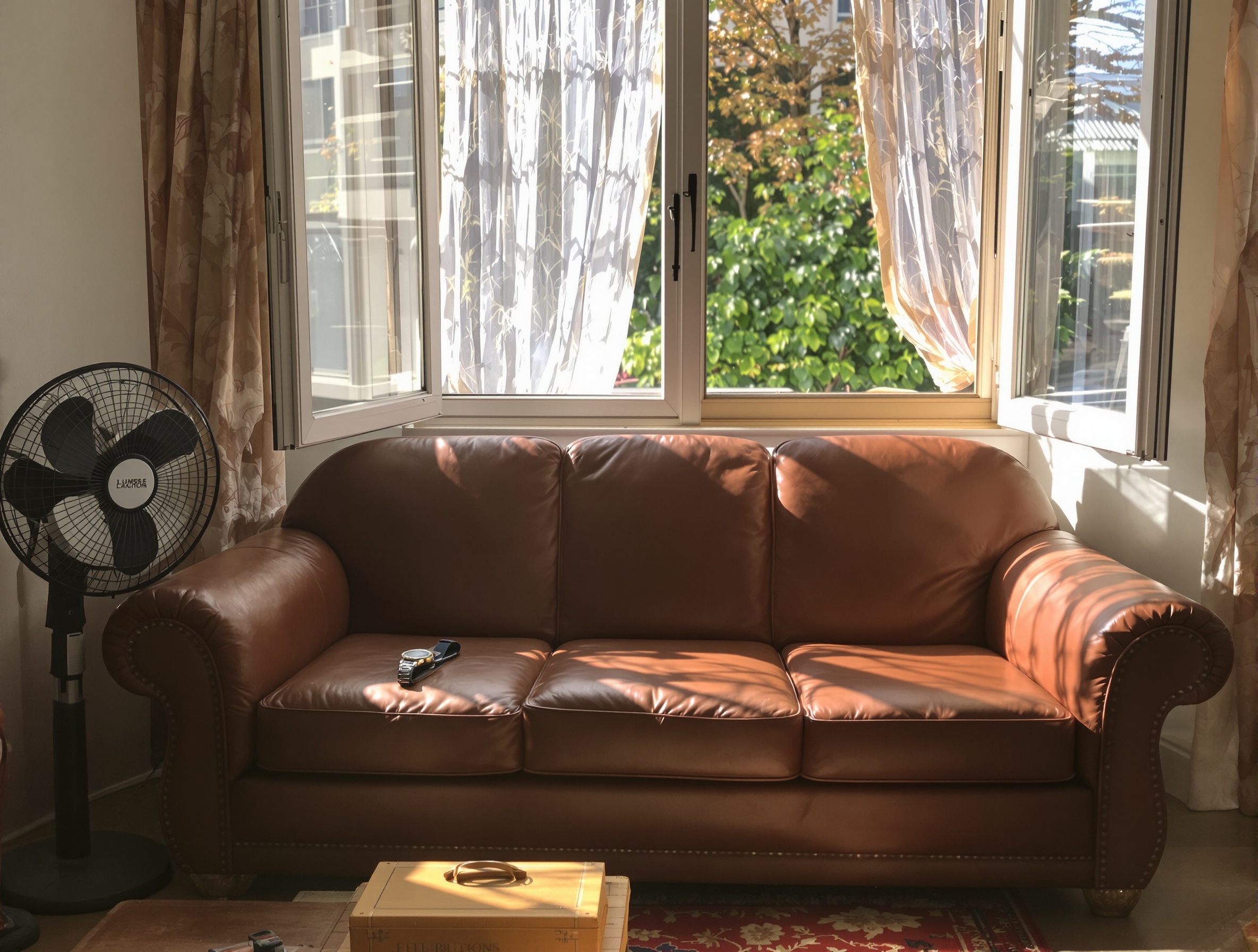 canapé cuir teint séchage patience ventilateur montre