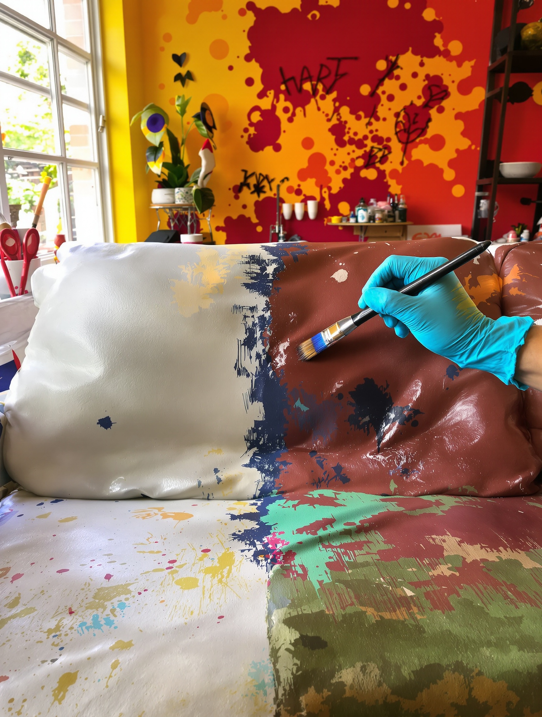 teinture canapé cuir moitié usé moitié rénové