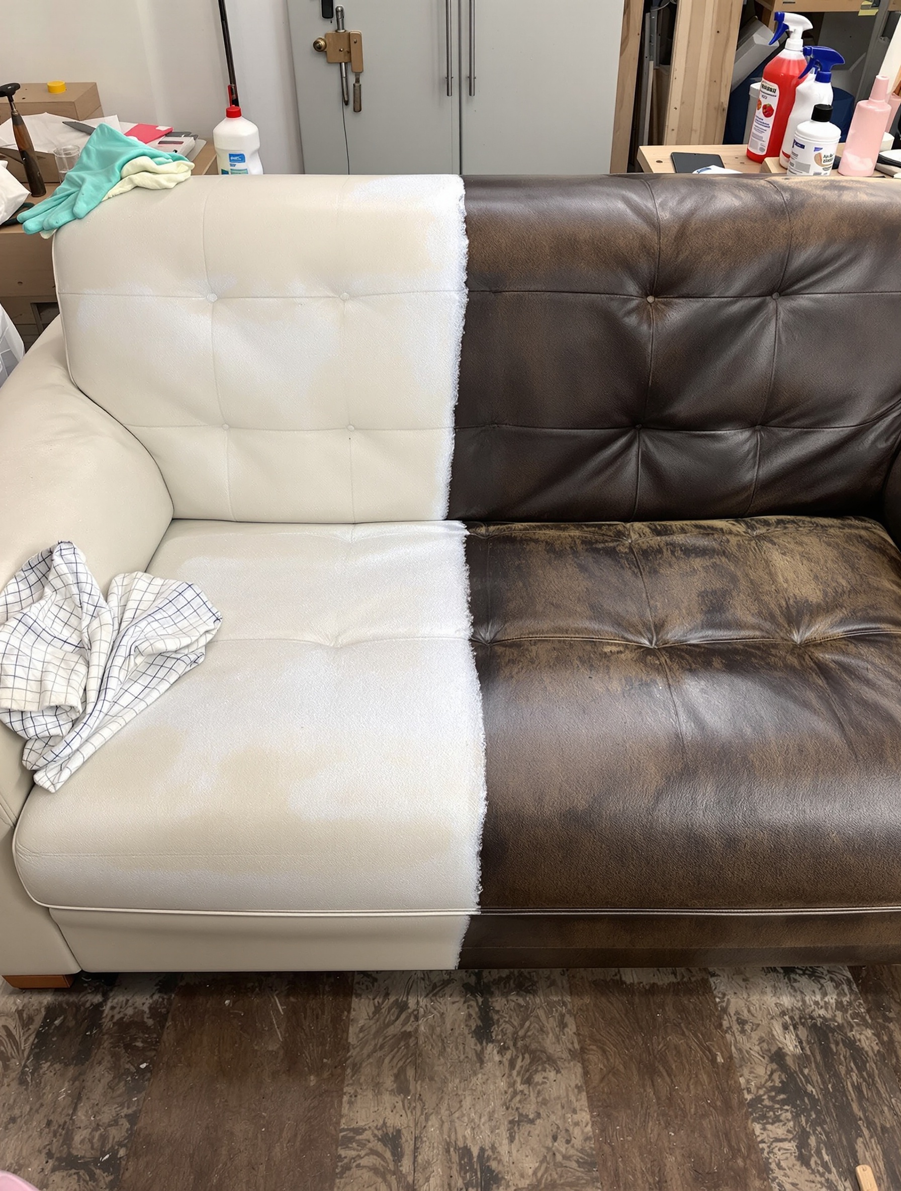 canapé cuir nettoyage dégraissage étape 1