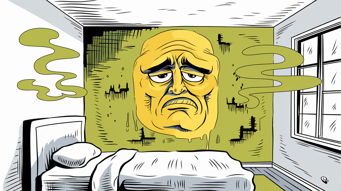 Caricature humoristique d'un mur jaune malade illustrant l'effet des COV.