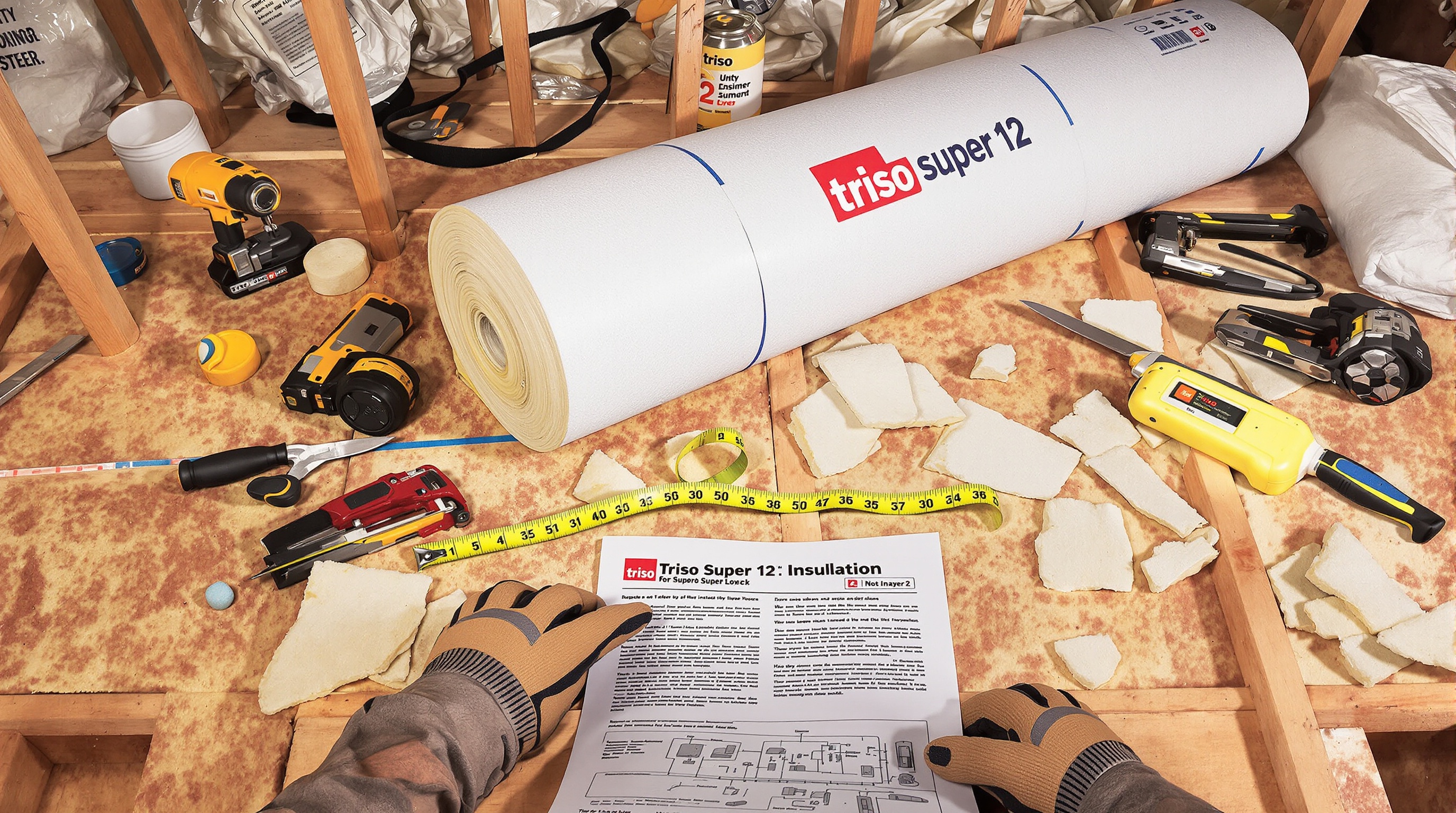 Outils pose Triso Super 12 chantier visseuse agrafeuse cutter cordeau bazar