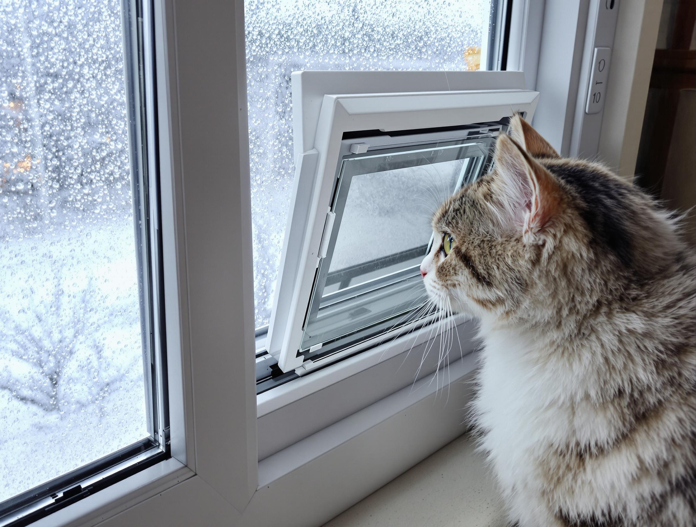 Chatière amovible adaptée au double vitrage testée à -10°C avec joints visibles