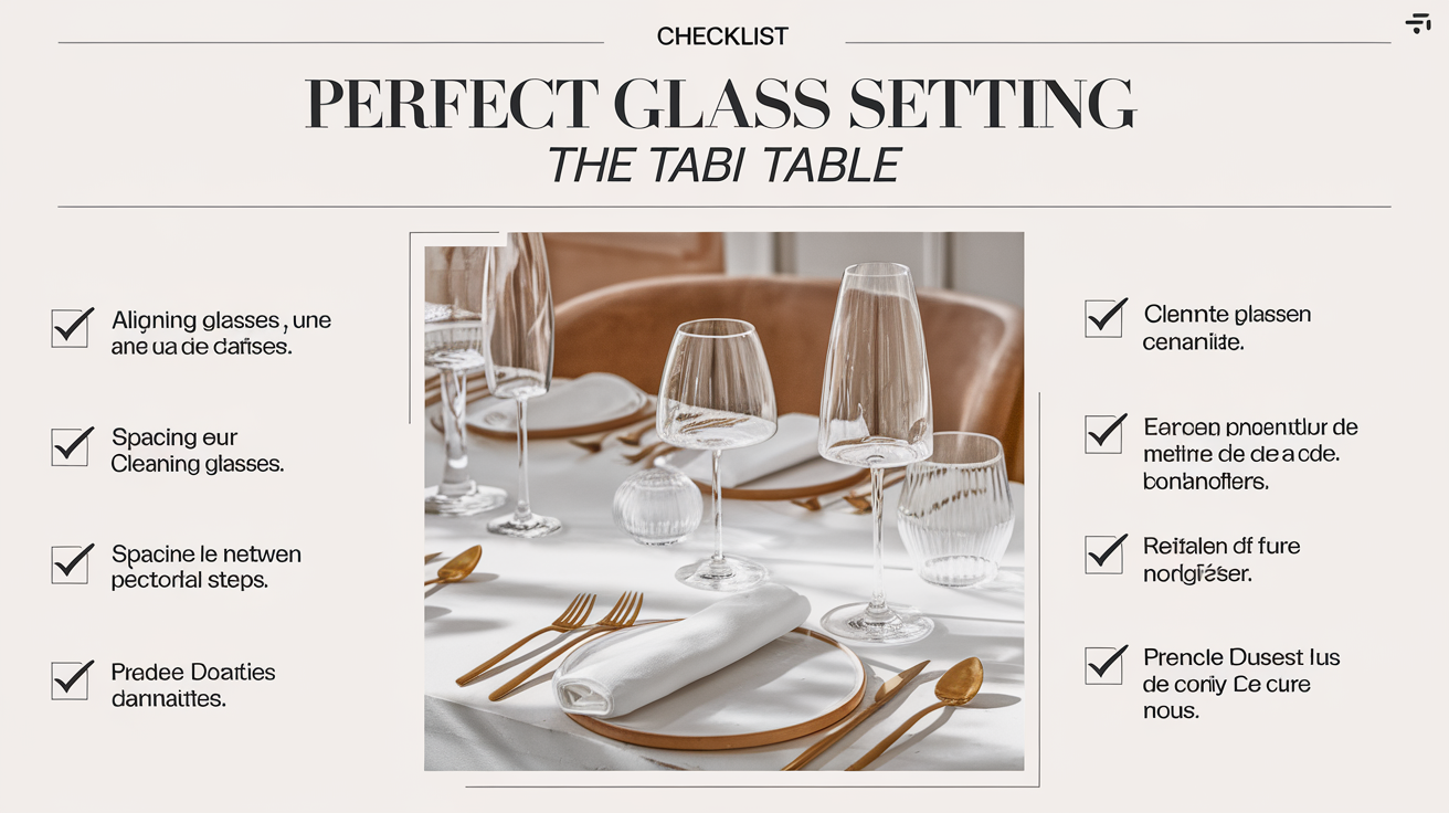 Checklist illustrée de dressage parfait des verres à table.