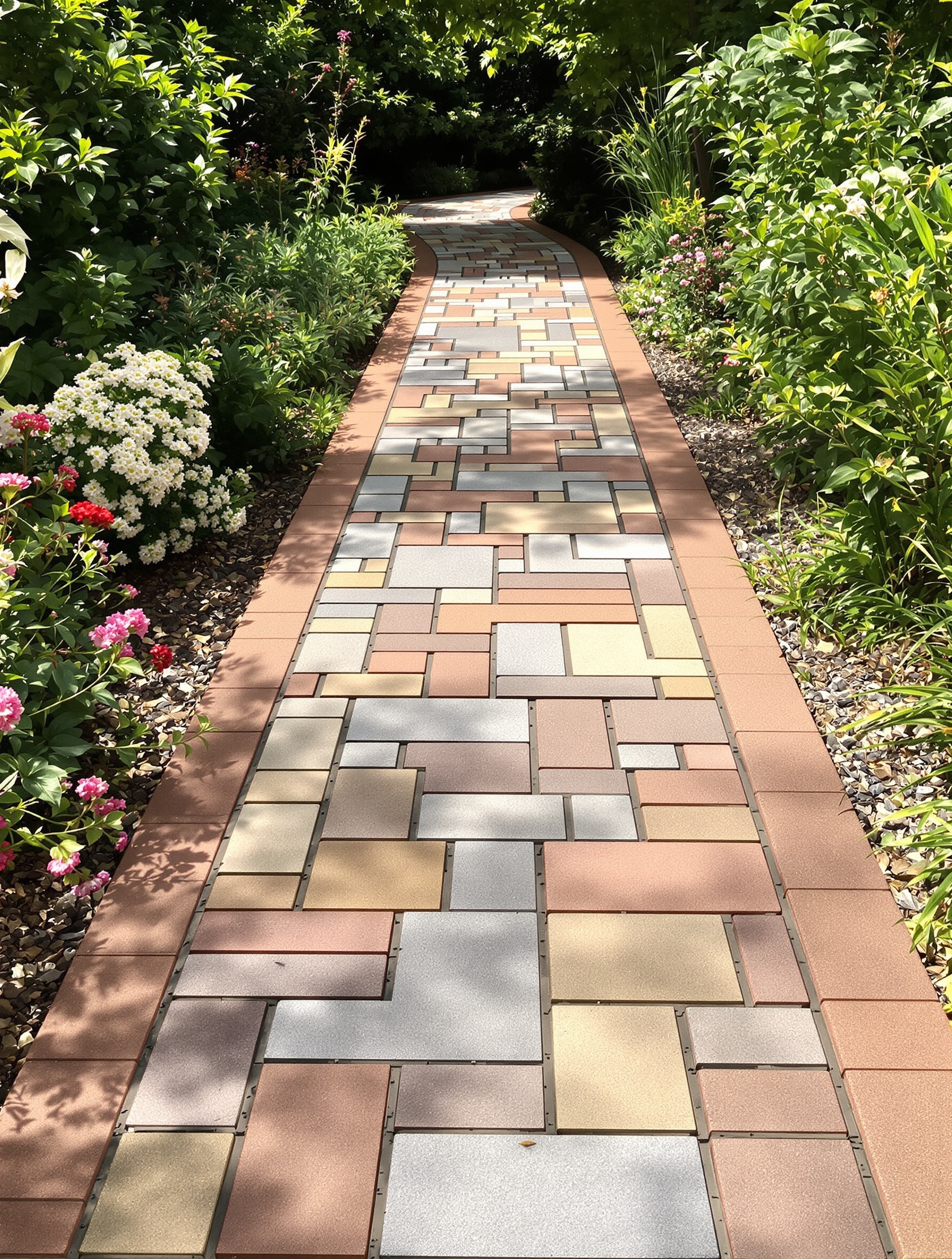 chemin de jardin en pavés béton pierre naturelle terre cuite ambiance extérieure