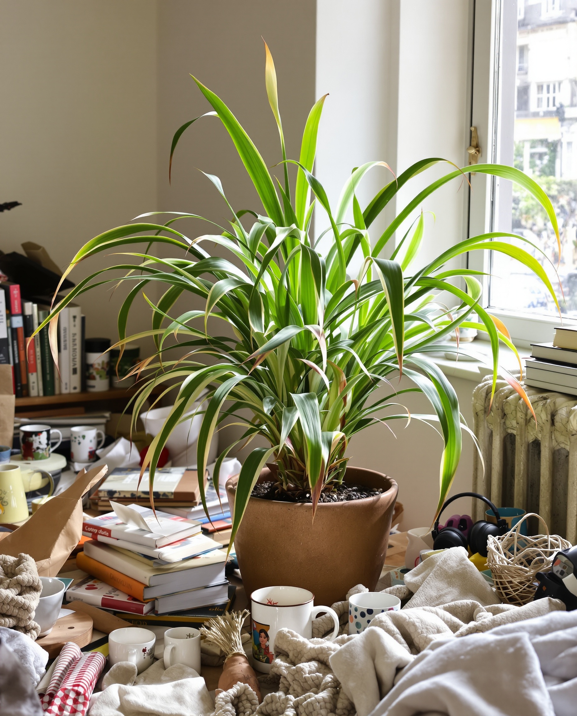 Chlorophytum plante araignée dans un appartement urbain