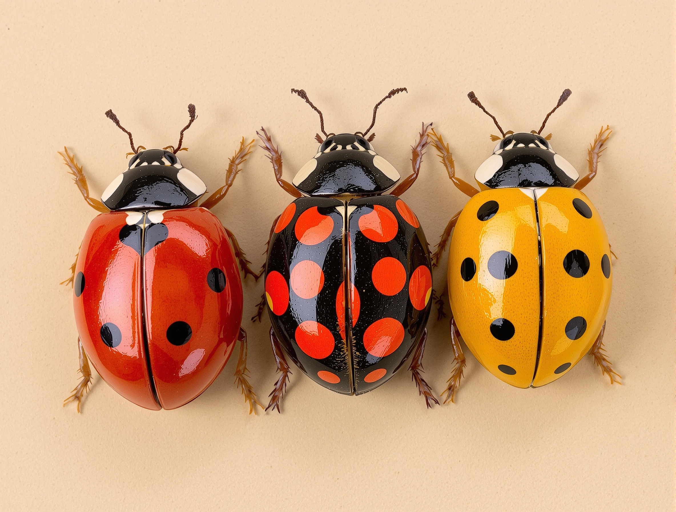 Coccinelles multicolores sur fond neutre – le vrai nuancier naturel