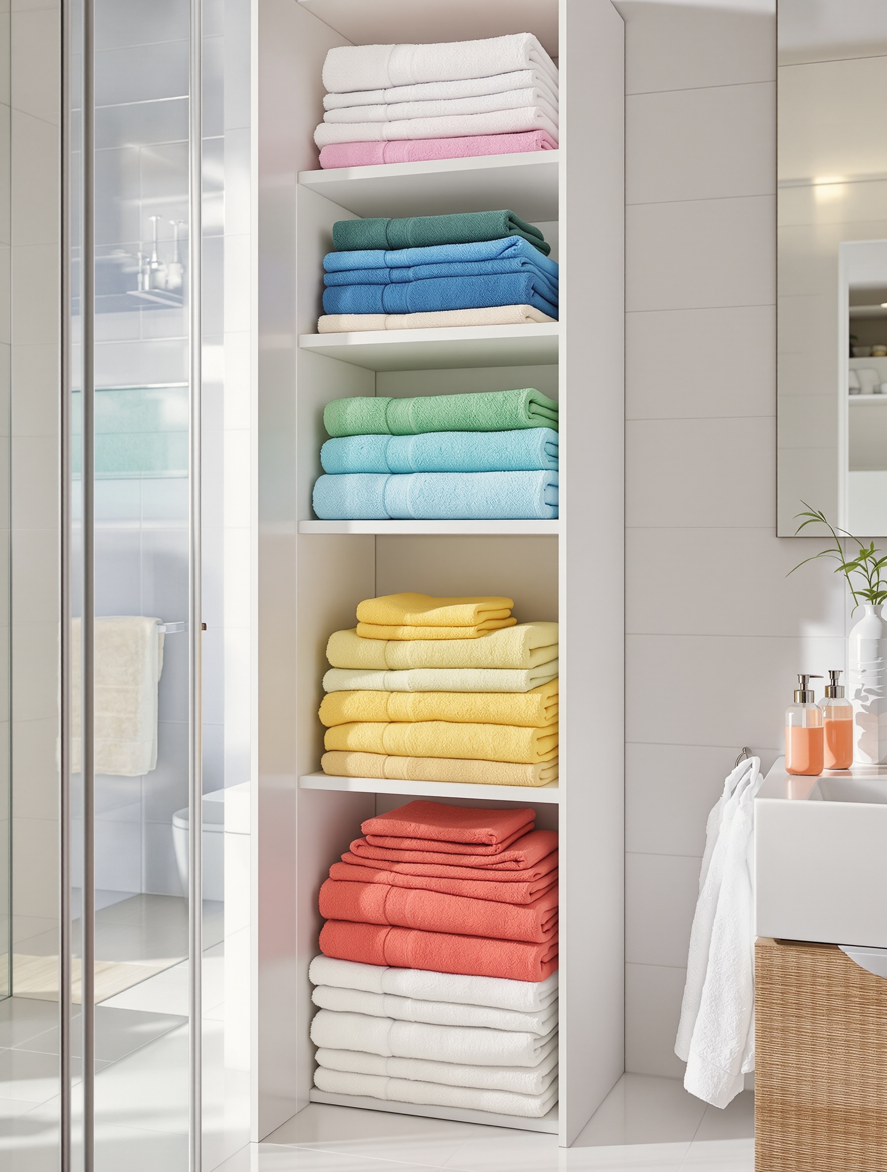 Colonne de rangement moderne avec des serviettes pliées