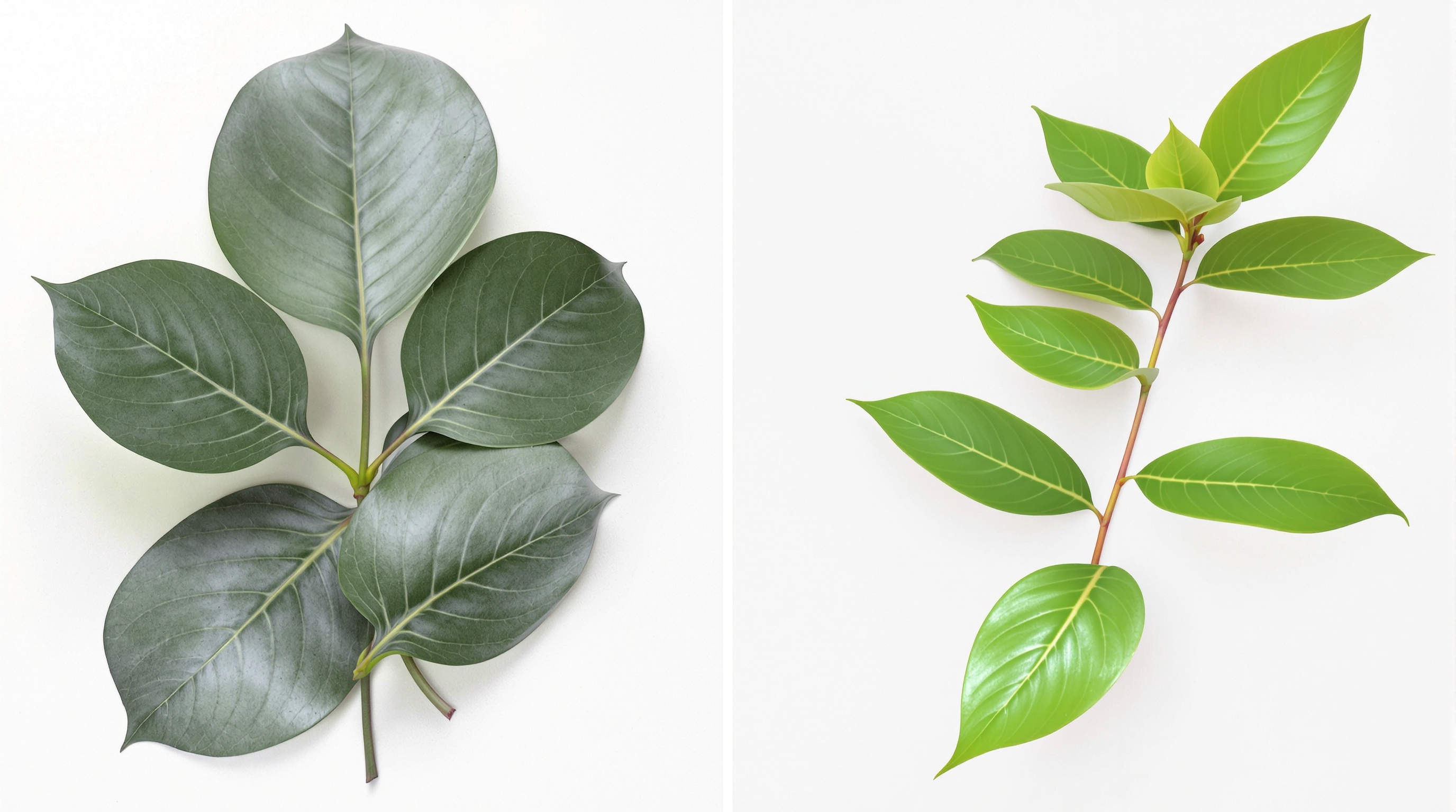 Feuille de laurier-sauce à gauche, laurier-rose à droite – contraste net