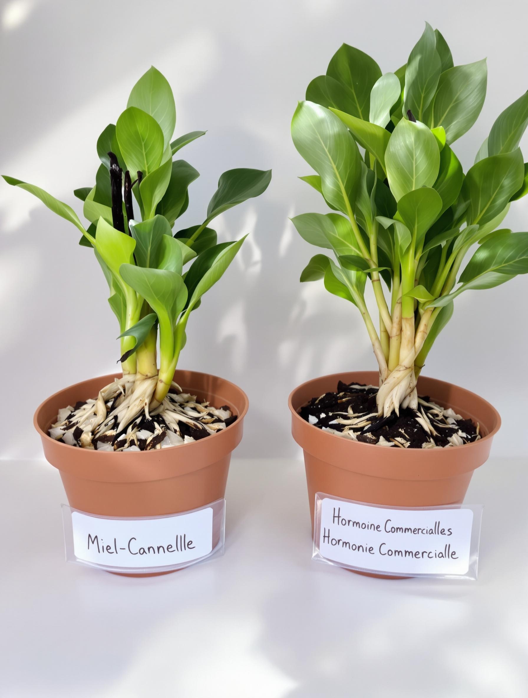 Comparatif hormone maison miel-cannelle vs poudre commerciale pour bouture vanille.