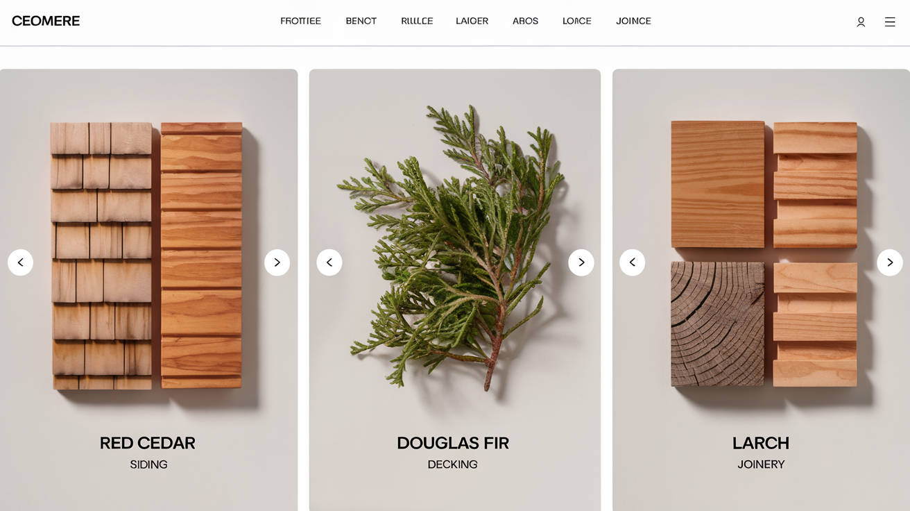 Comparatif visuel du cèdre rouge, Douglas, Mélèze