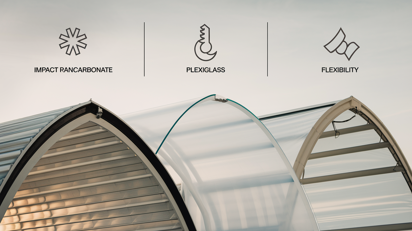 Échantillons de polycarbonate, plexiglas et bâche PVC pour comparaison de résistance