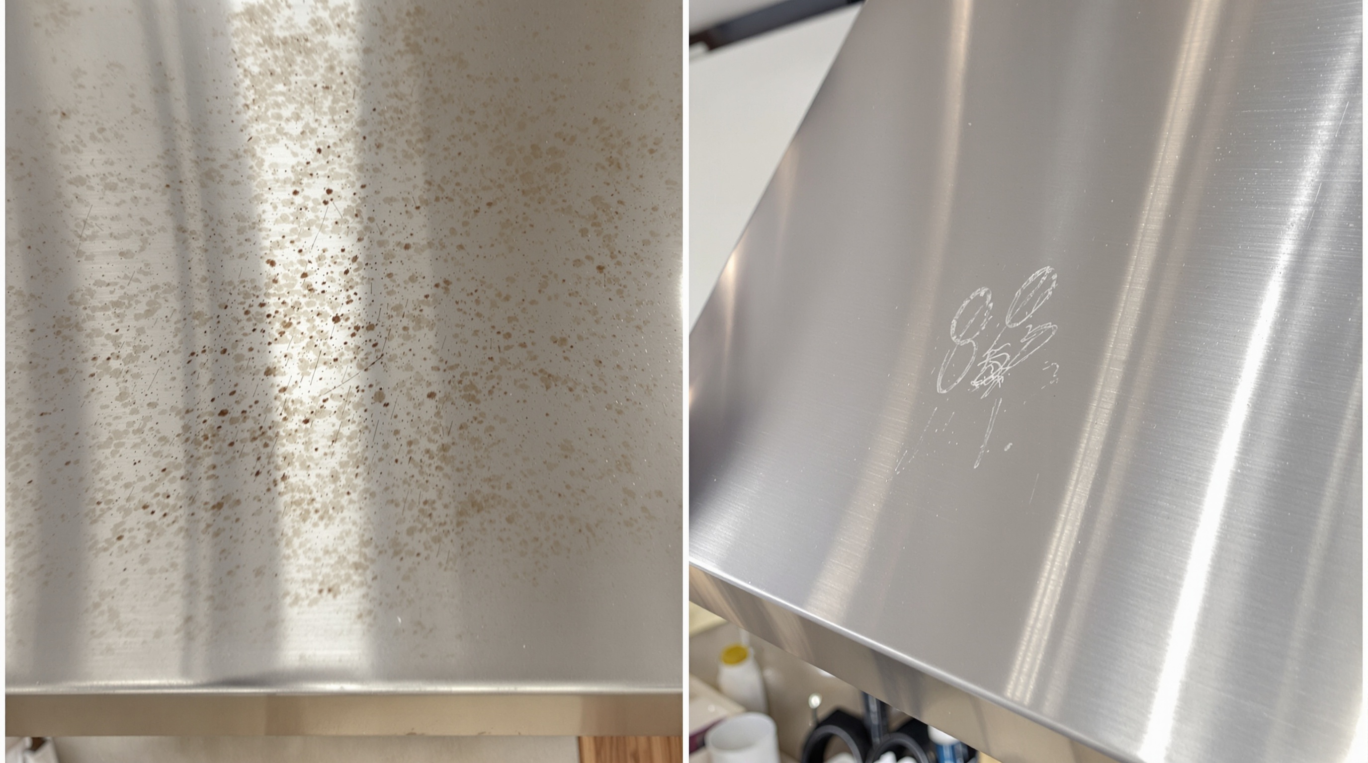 Avant/après nettoyage naturel d'une hotte en inox au savon noir