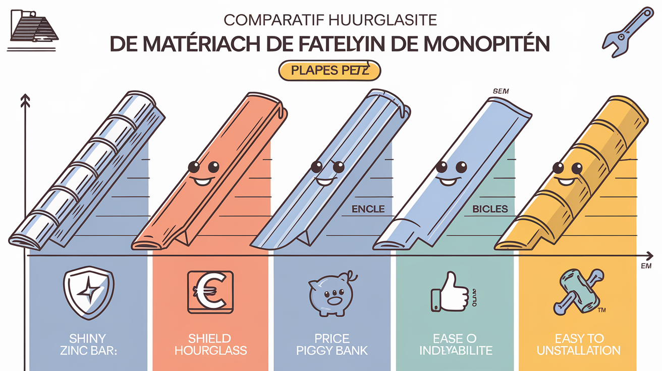 Tableau comparatif humoristique des matériaux de faîtage monopente.