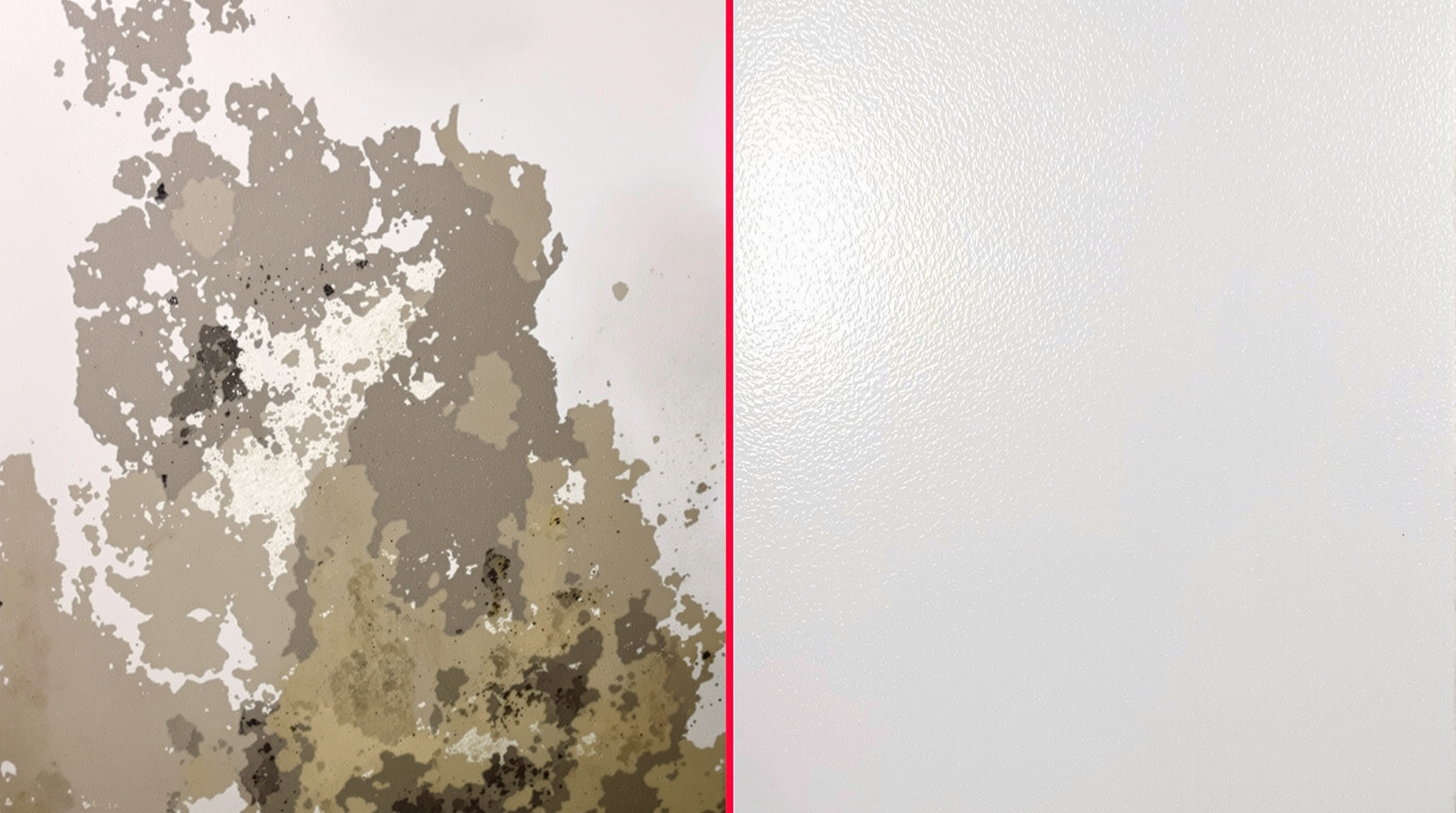 Avant/après d'une bonne ventilation de sous-sol, mur humide à gauche, mur sain à droite