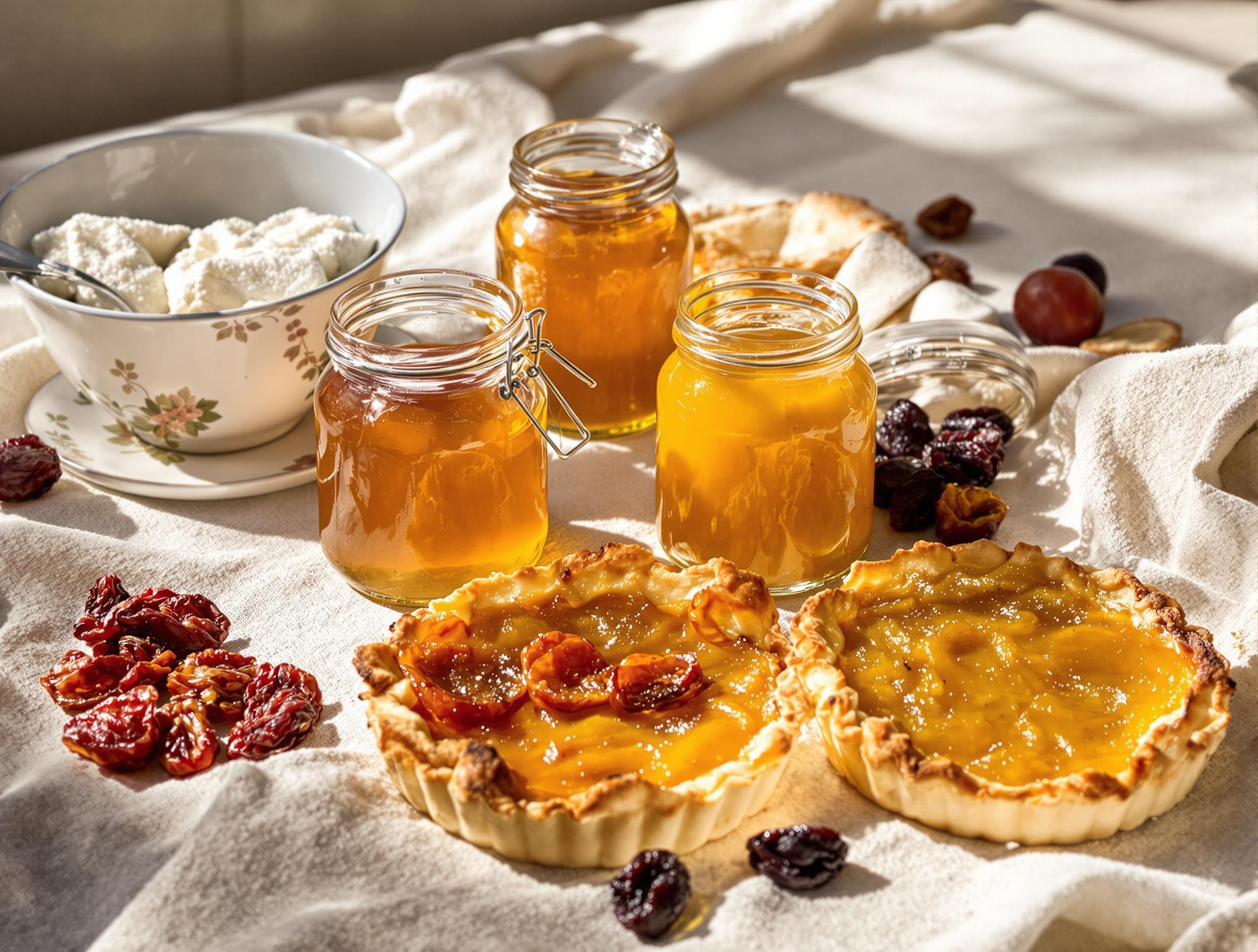 Confitures maison de prunes jaunes, tartes rustiques et pruneaux séchant au soleil.