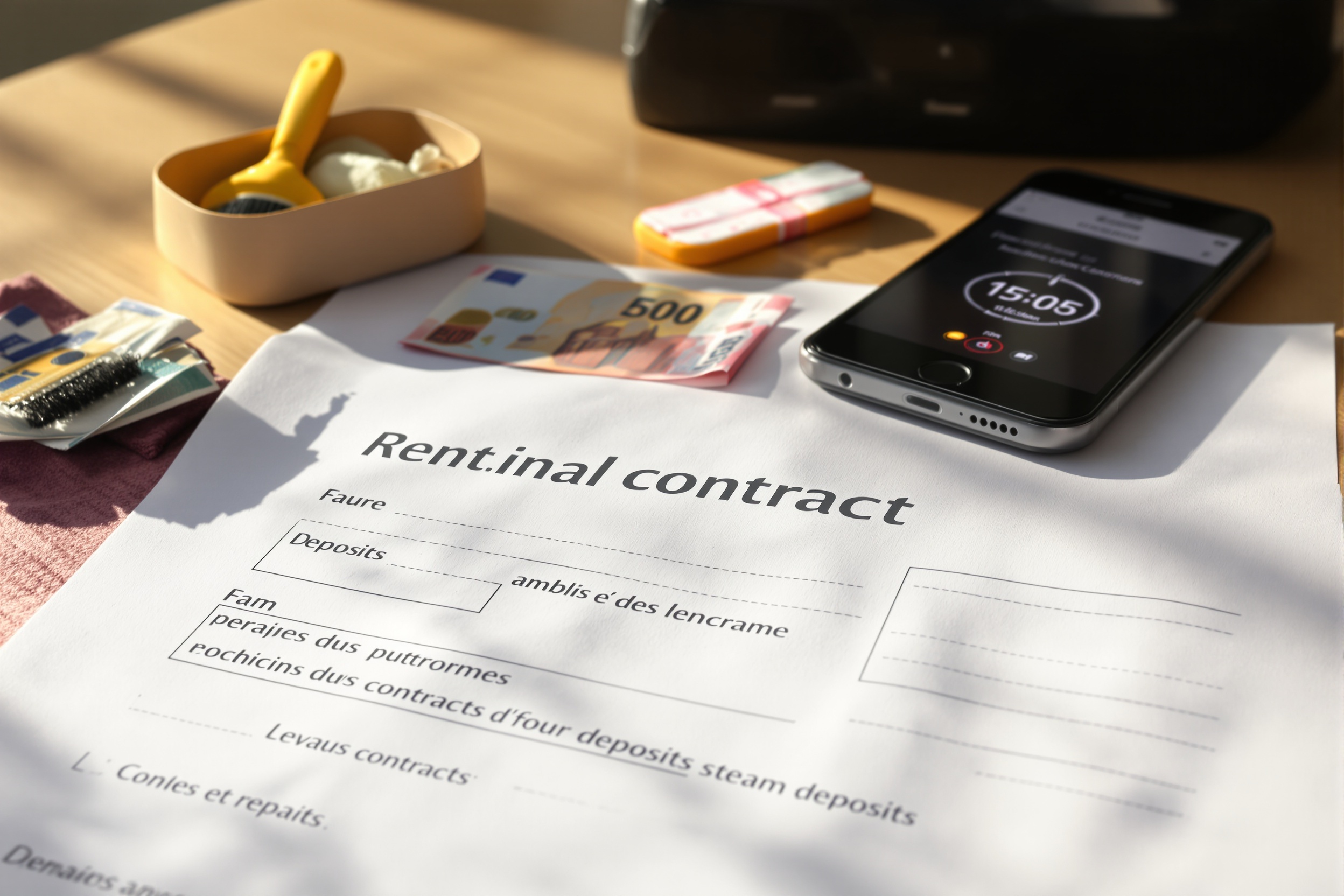 Contrat de location nettoyeur vapeur, caution billets et accessoires sur table
