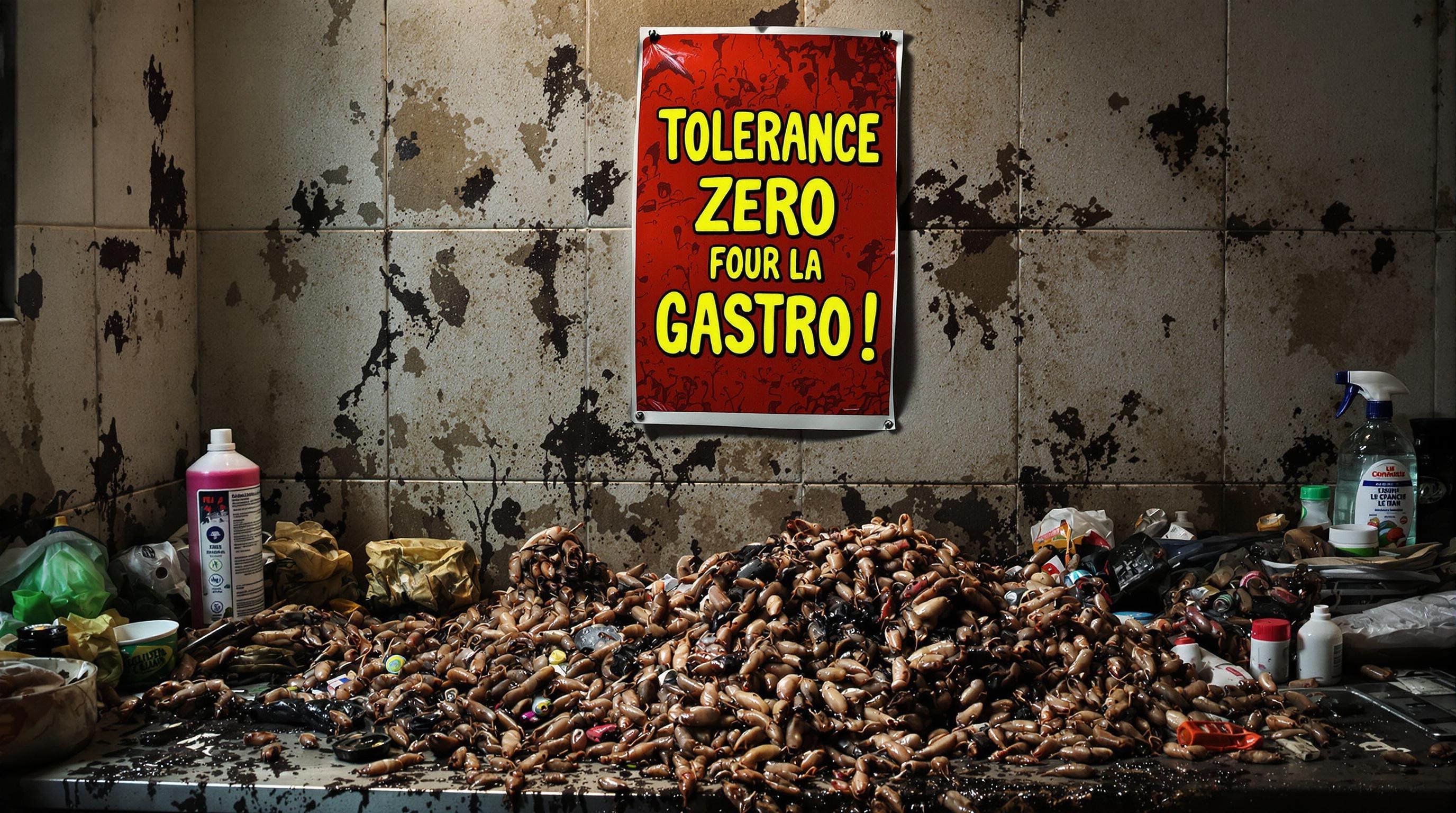 Cuisine sale avec asticots et affiche humoristique tolérance zéro gastro