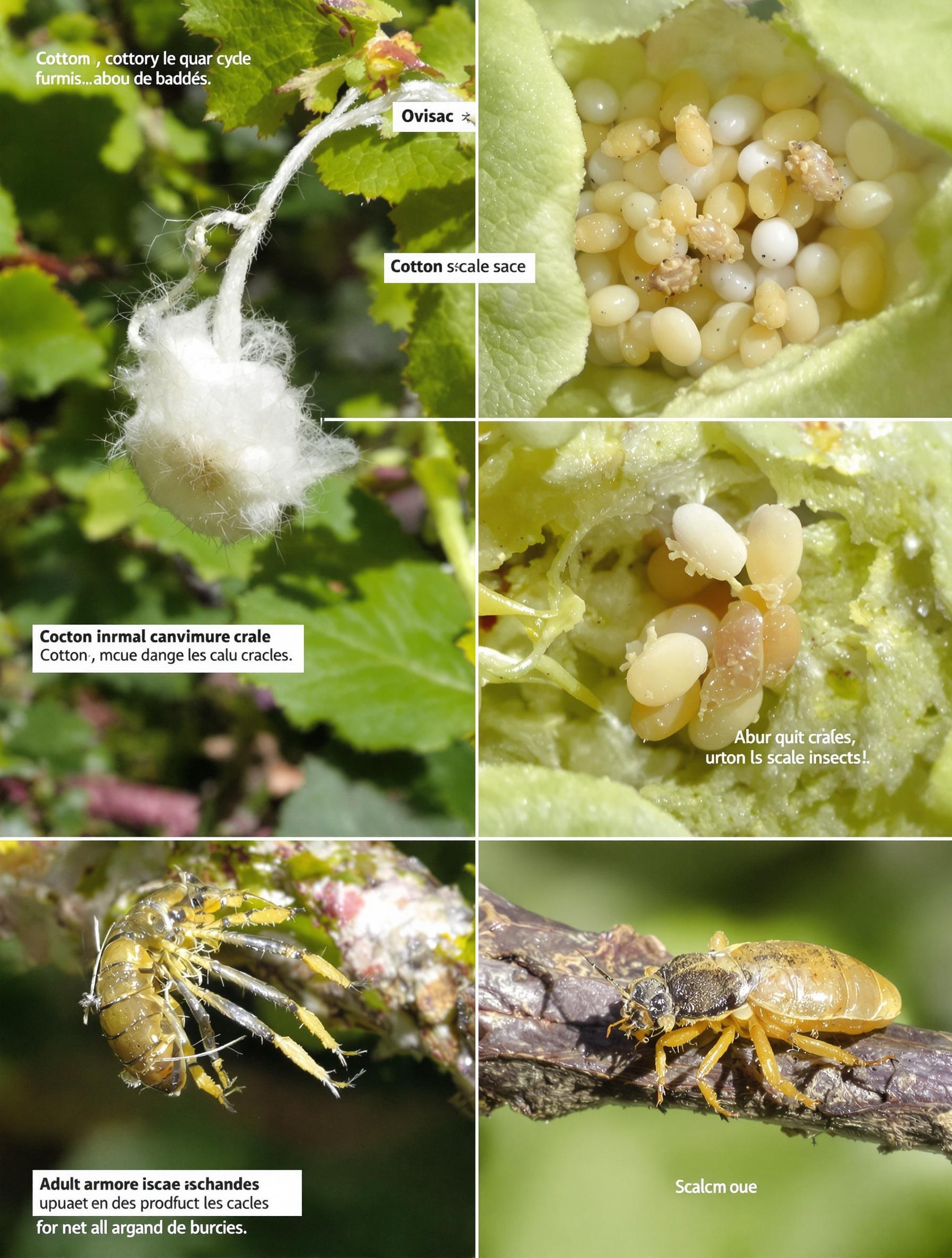 Cycle de vie de la cochenille : ovisac, larves et carapace