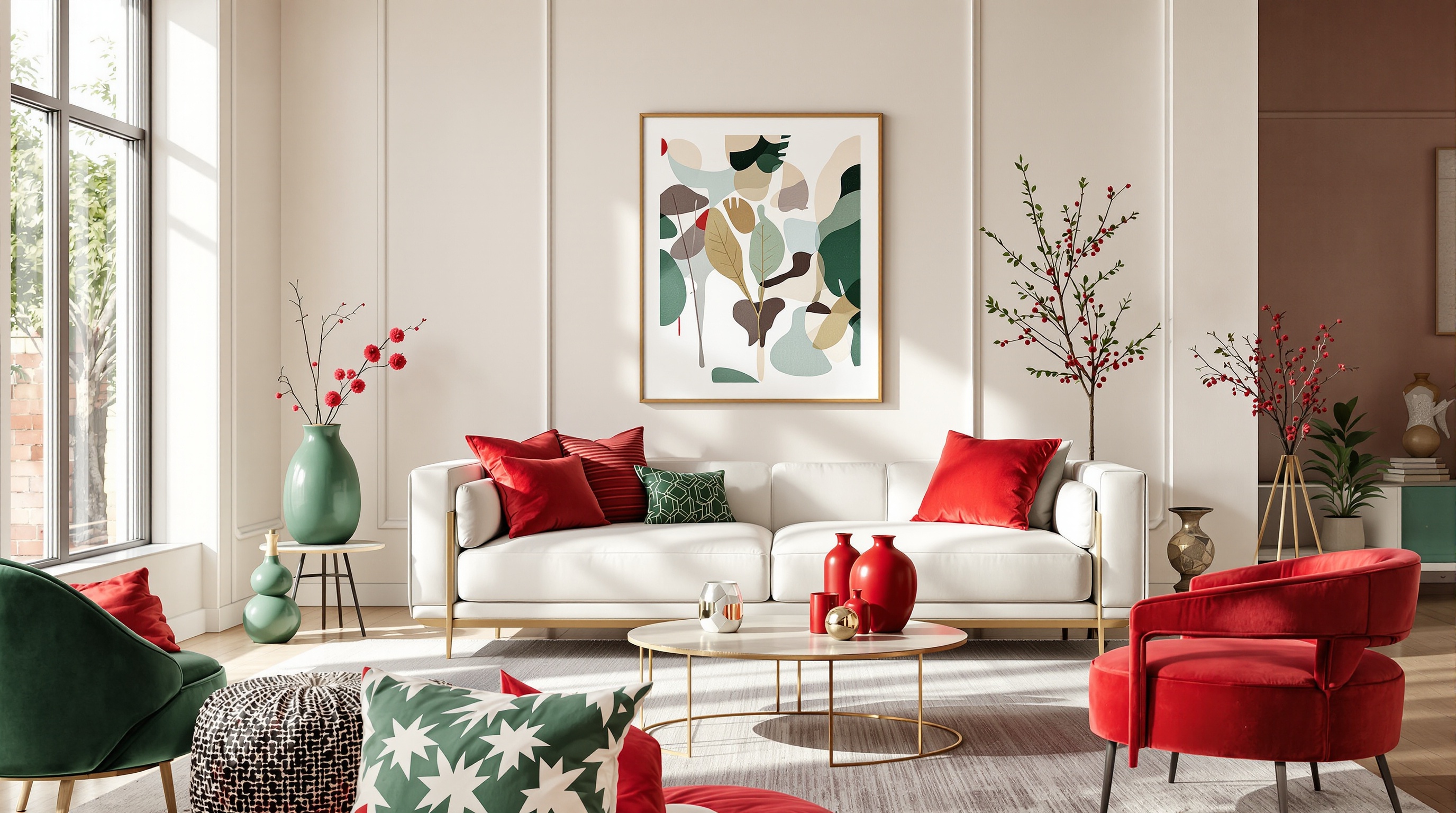 décoration intérieure rouge et vert contemporaine sans effet Noël