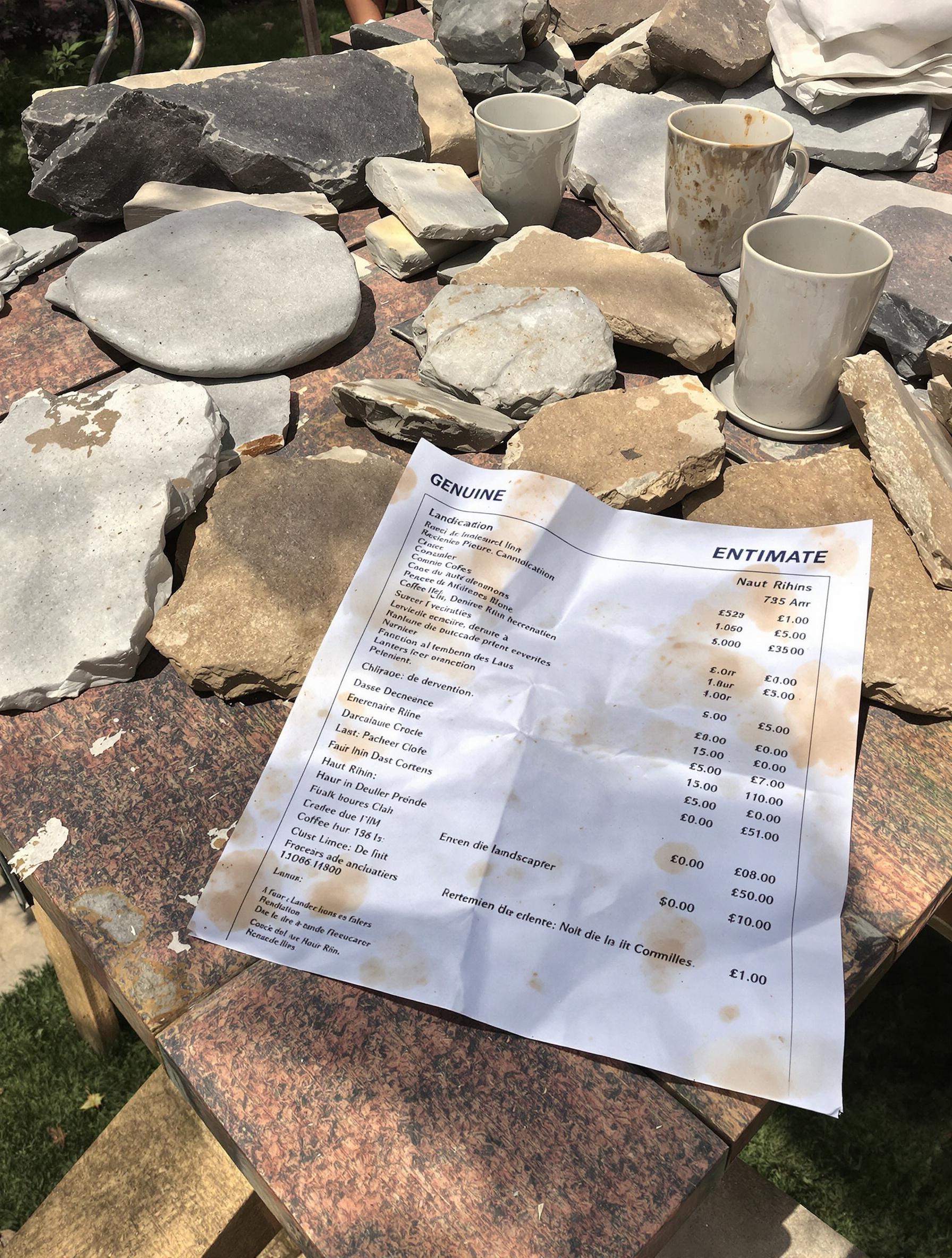 Devis paysagiste sur une table de jardin, ambiance Haut-Rhin.