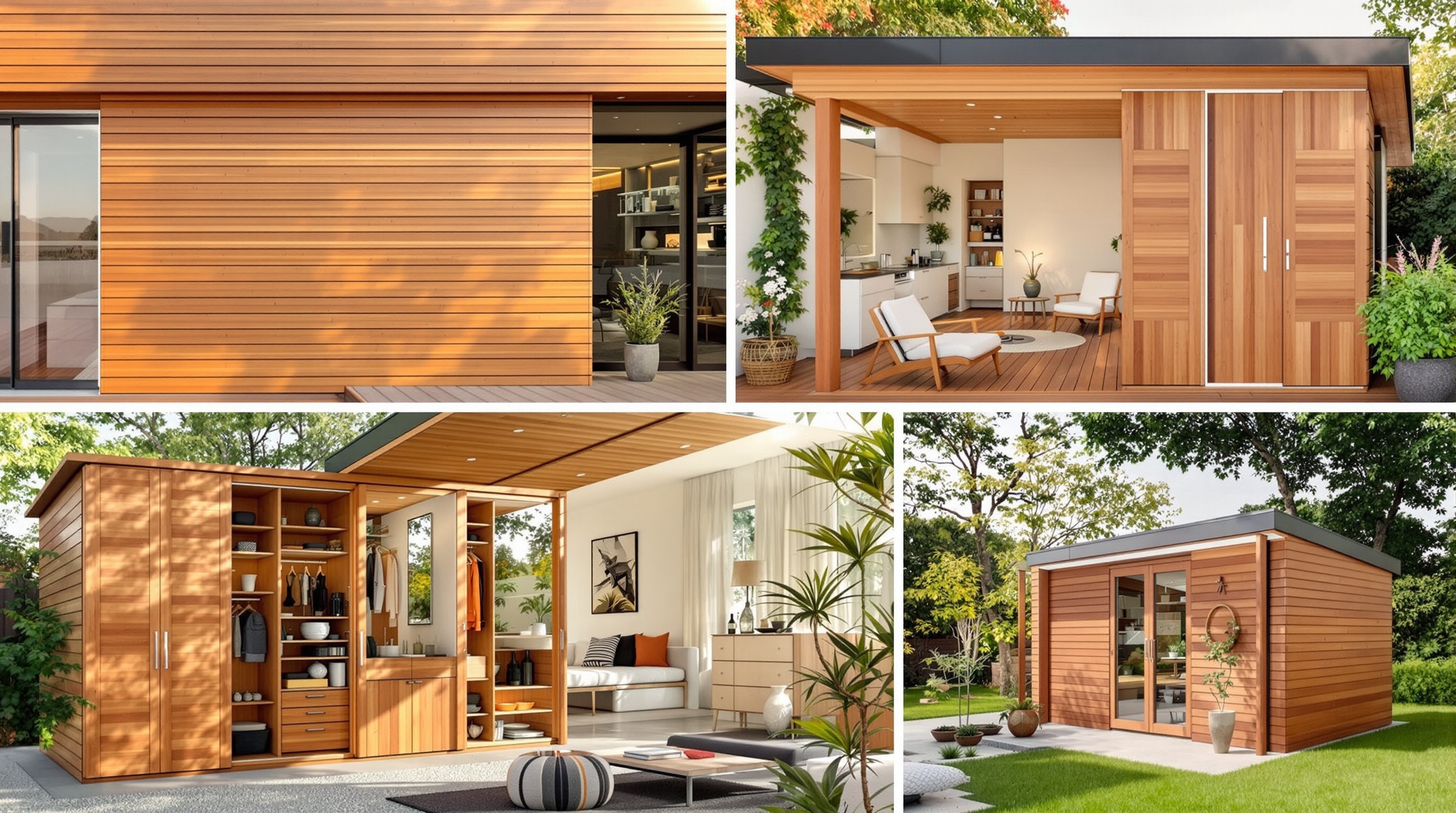 Montage des usages du cèdre rouge : bardage, terrasse, armoire d'intérieur et abri de jardin