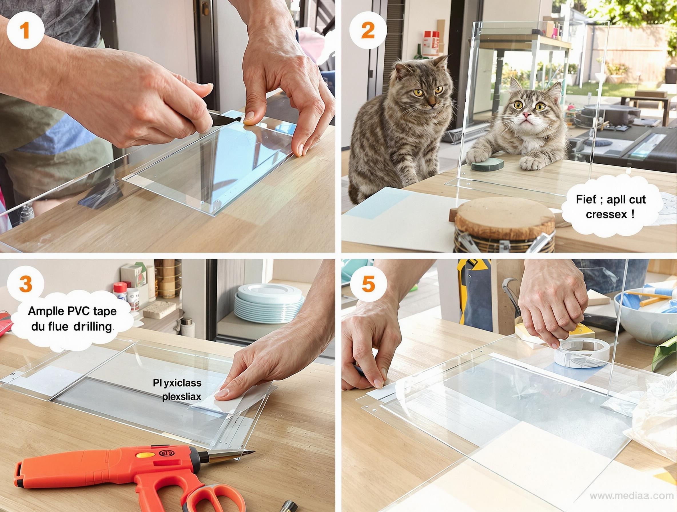 Étapes de construction d’une chatière sans perçage : découpe de plexiglas, collage et finitions