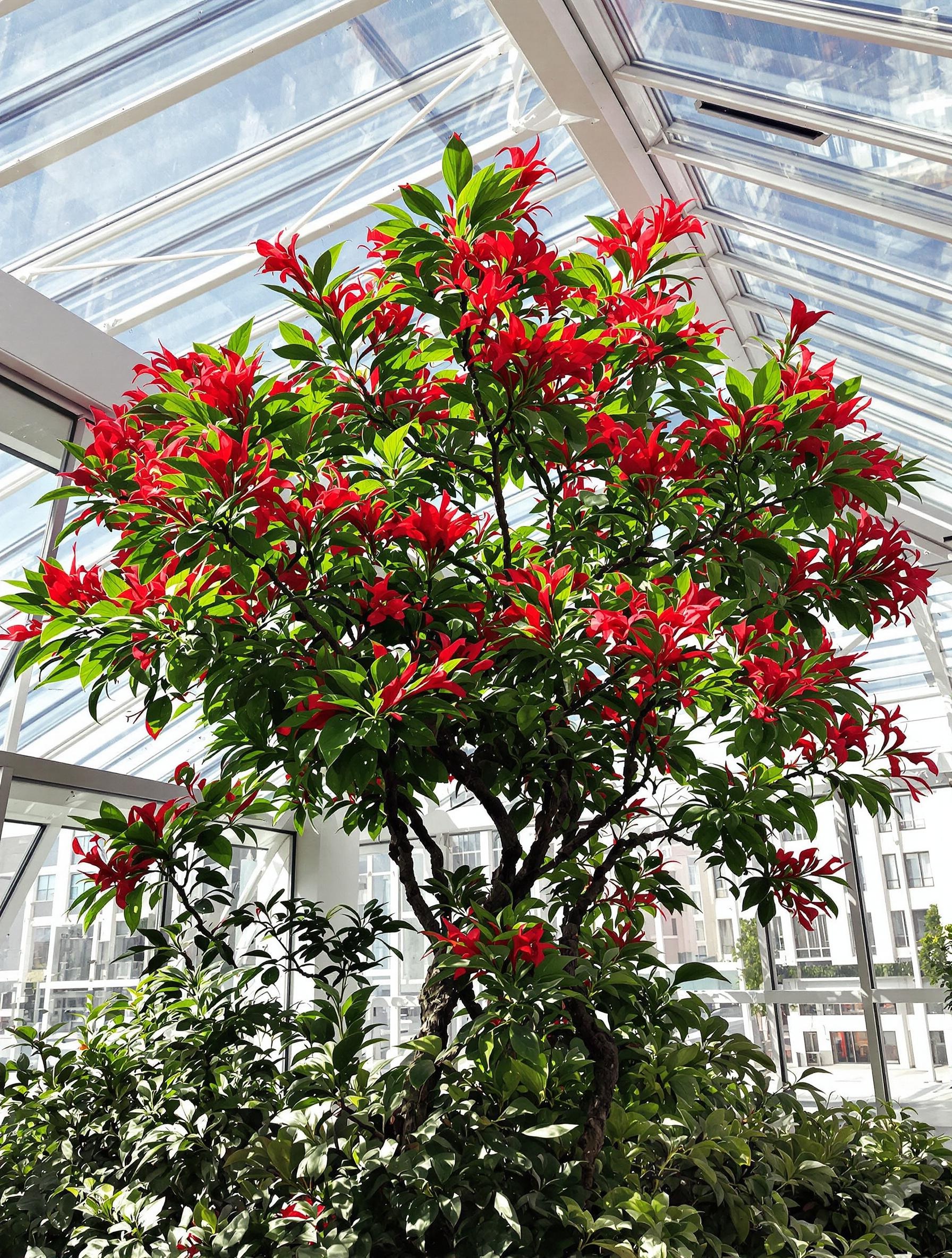 Flamboyant Delonix regia dans une véranda orientée sud