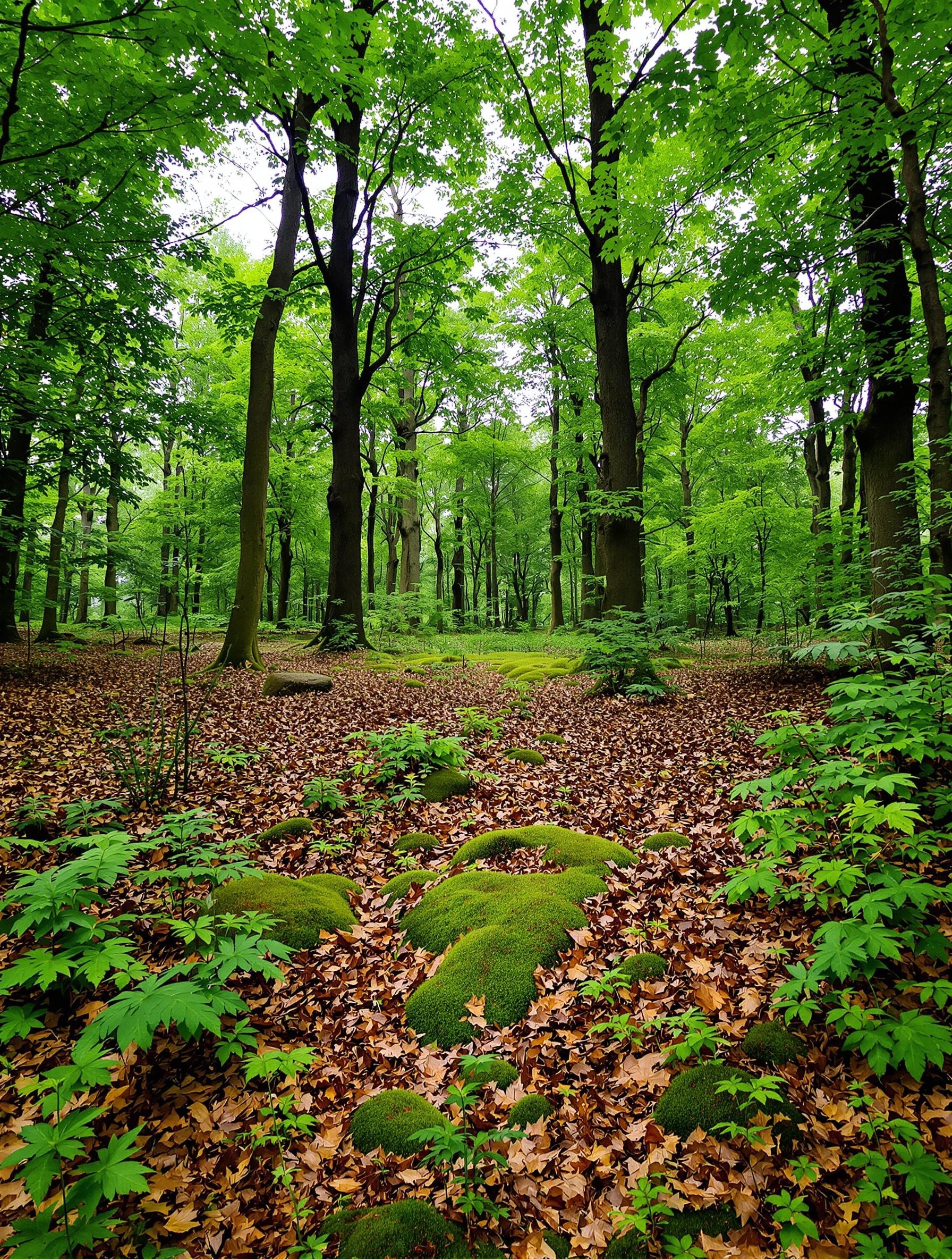 Forêt feuillue, habitat typique de la Russule verdoyante
