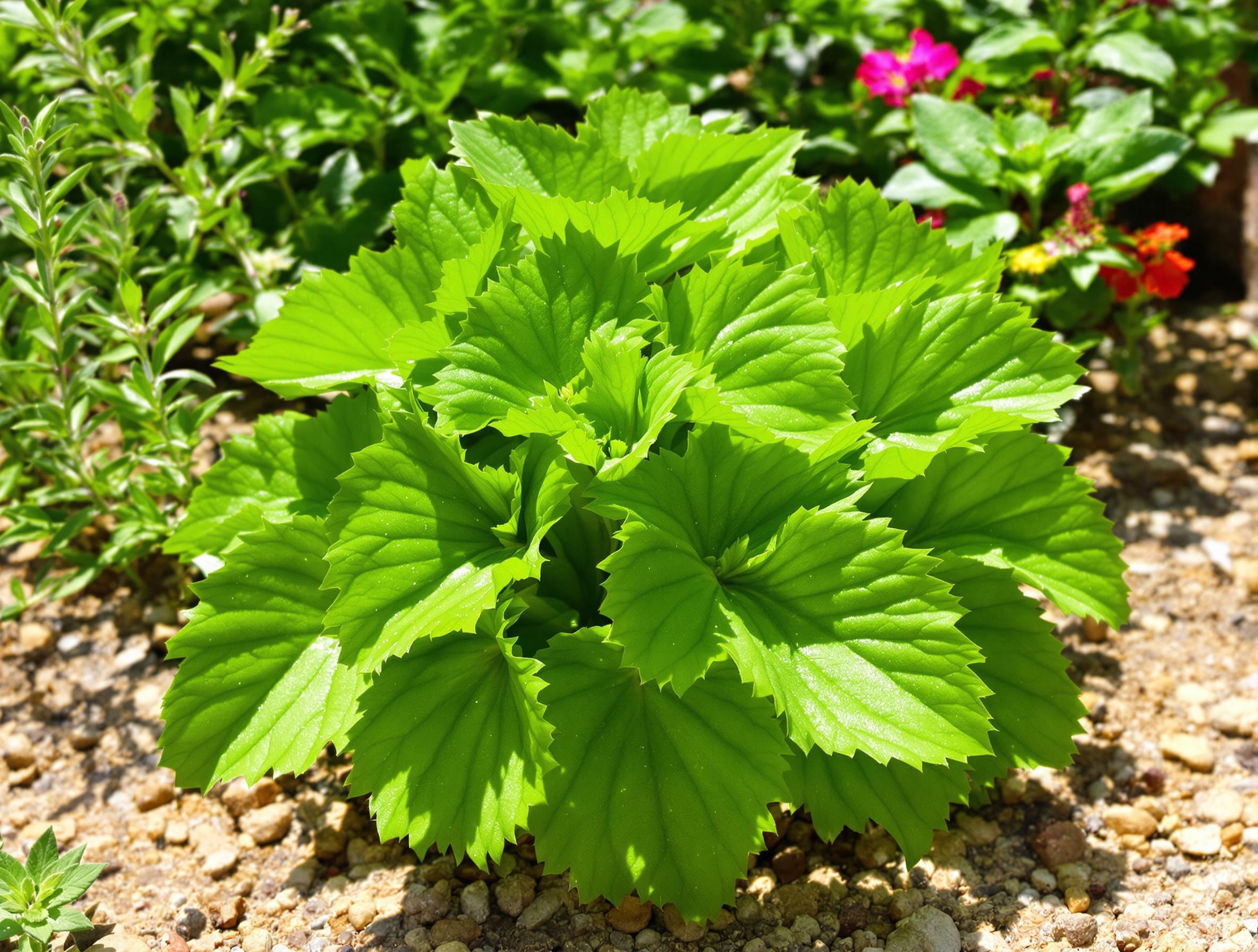 Géranium citronnelle luxuriant exposé au soleil dans un jardin bien drainé