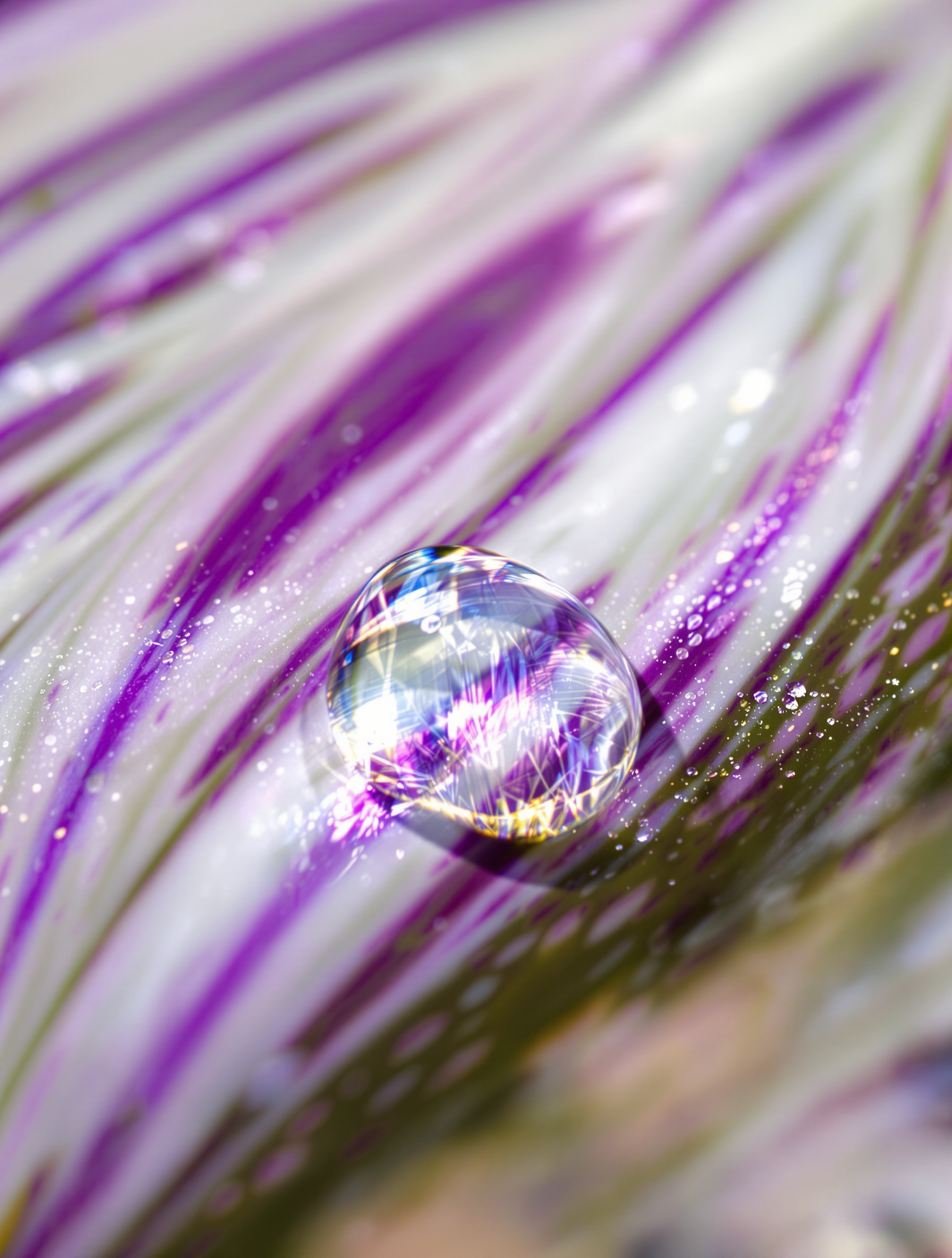 Feuille de Tradescantia zebrina avec gouttes de guttation
