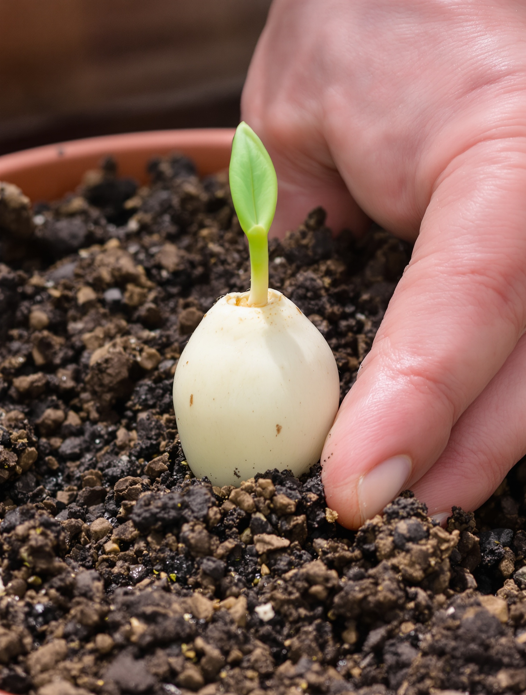 planter noyau mangue germé racine bas pousse haut