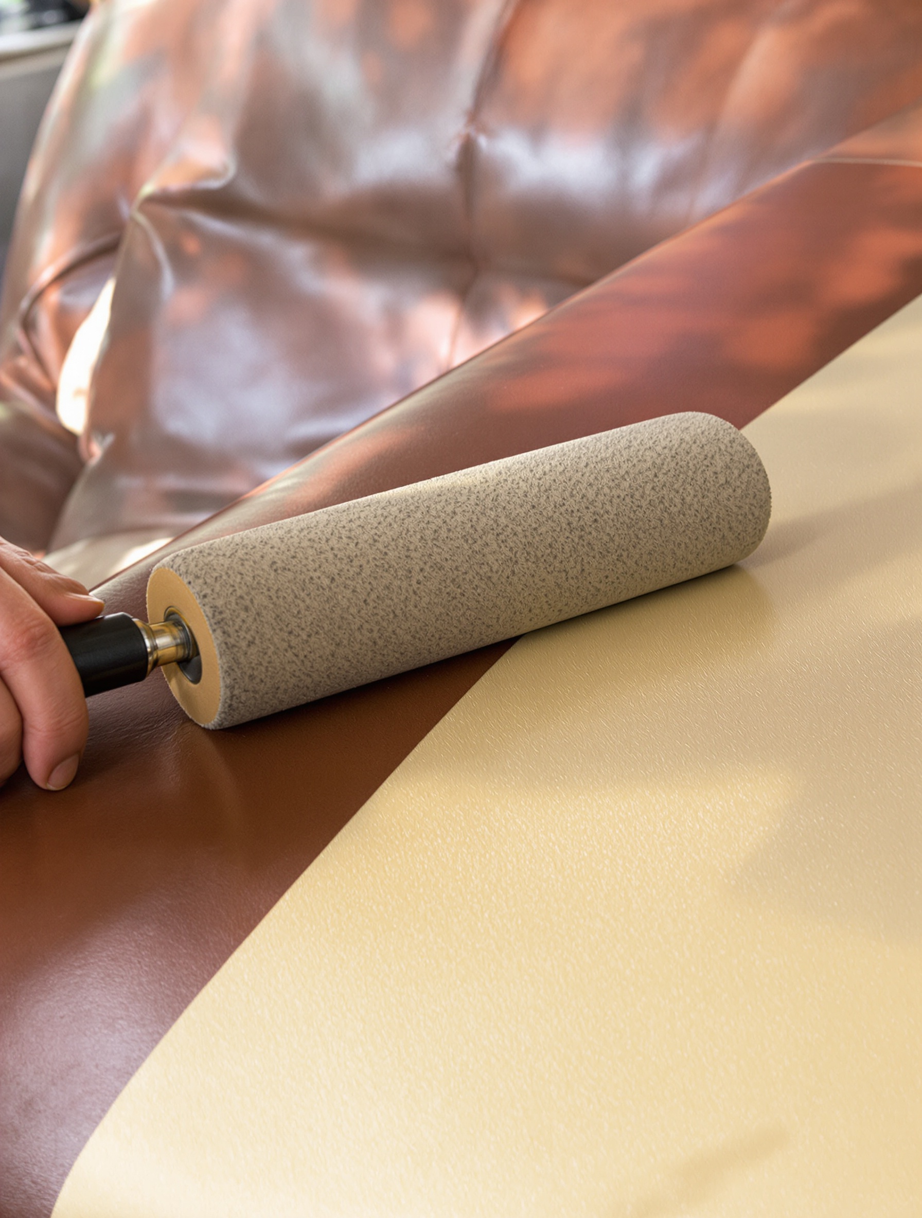 application première couche teinture canapé cuir rouleau mousse