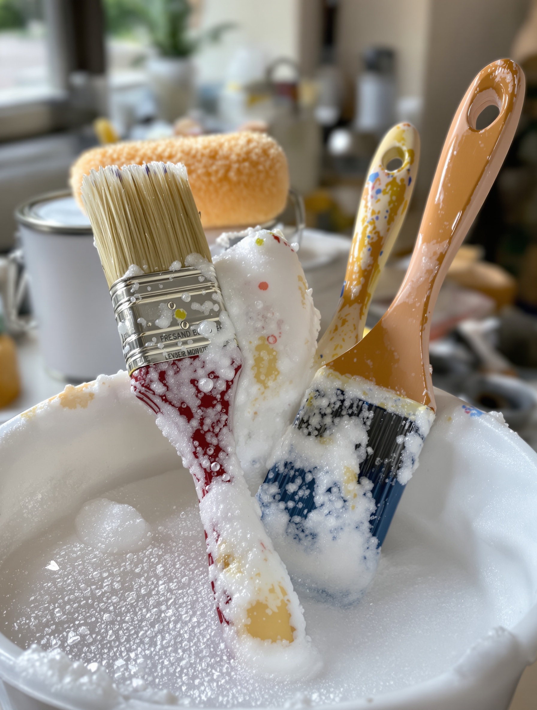 Nettoyage pinceau rouleau après travaux peinture
