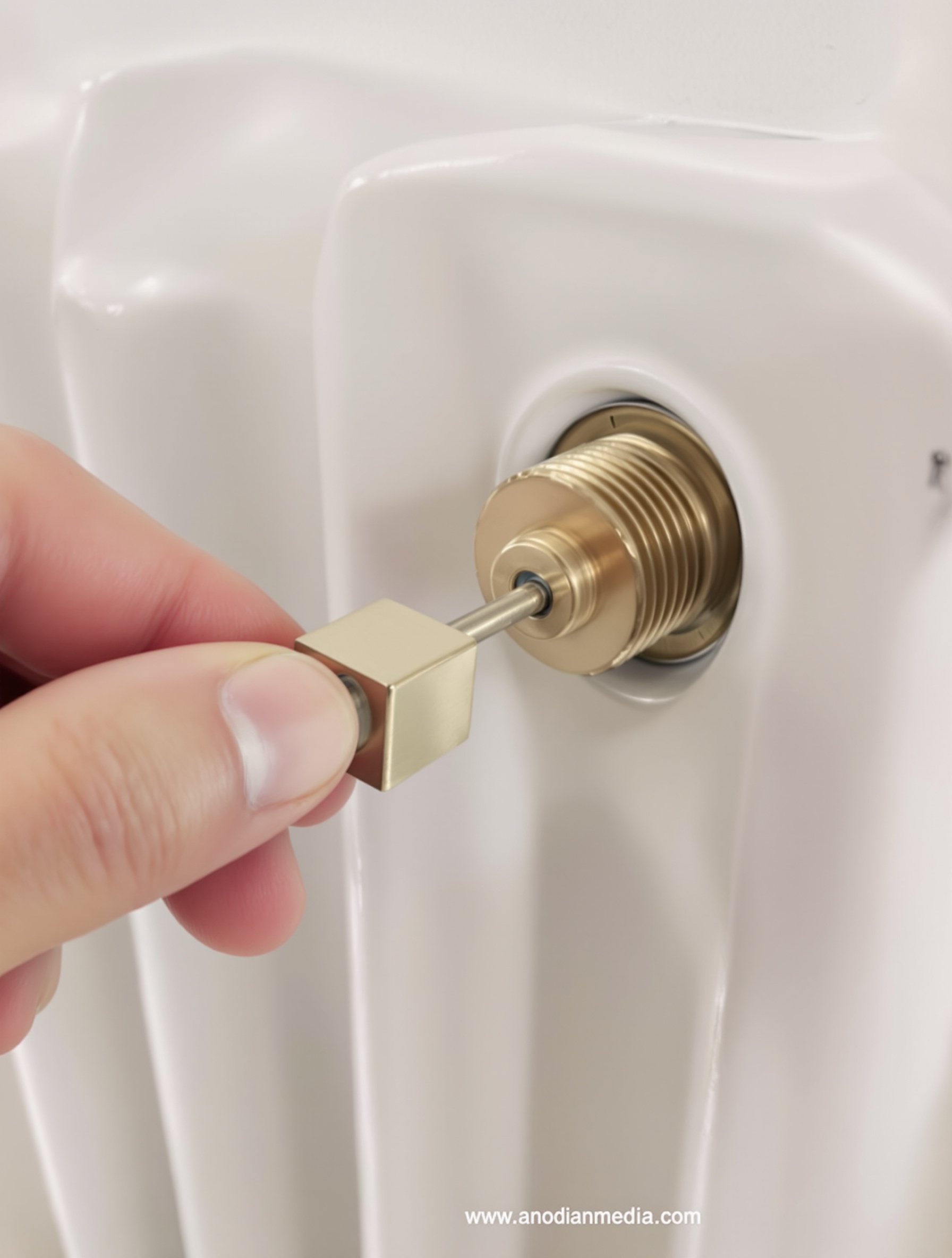 Gros plan clef de purge et vis radiateur fonte