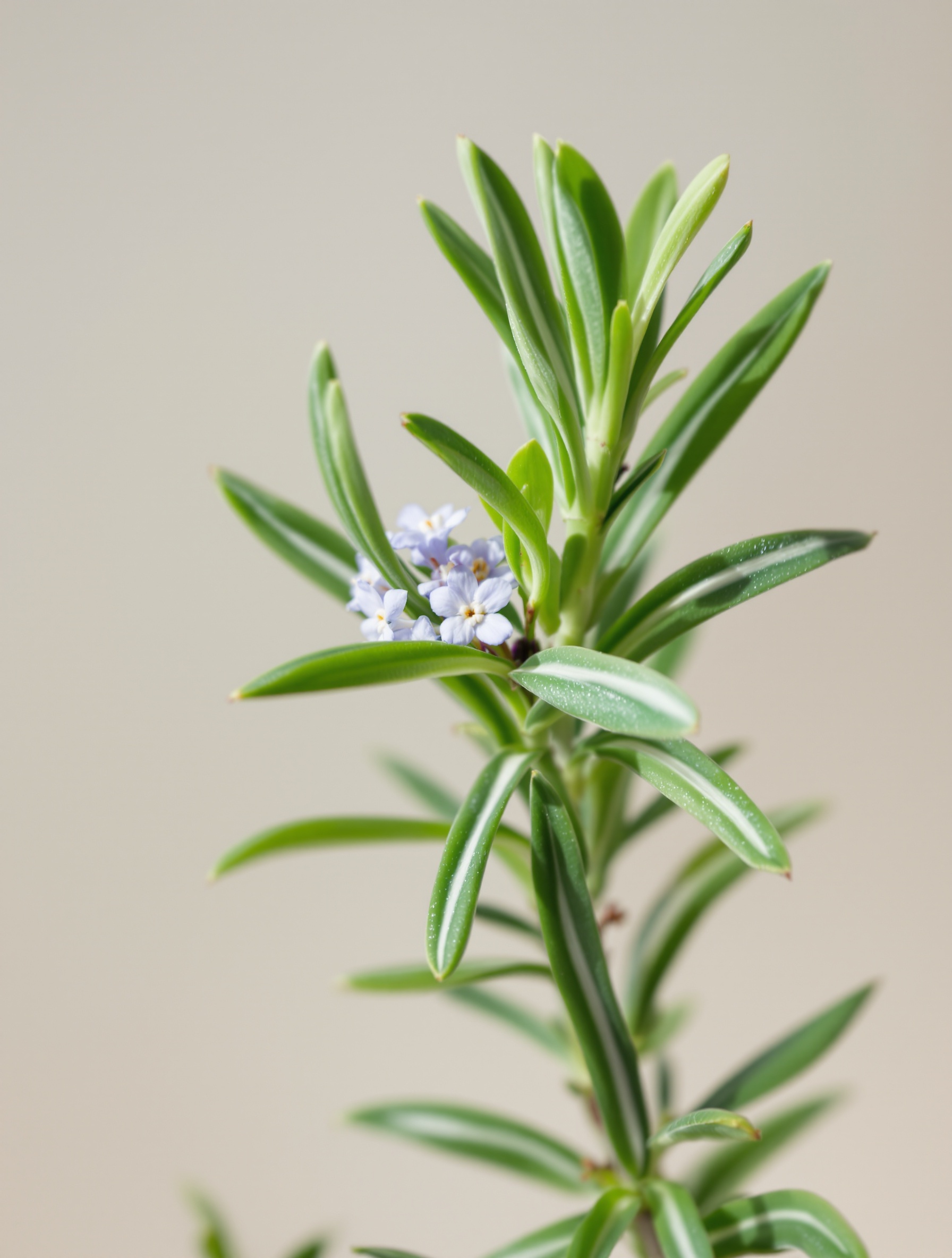 Gros plan brin de romarin feuilles et fleurs bleu pâle