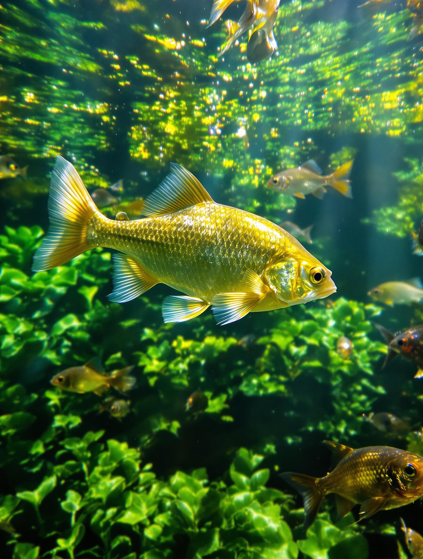 Ide mélanote adulte nageant dans un bassin naturel lumineux