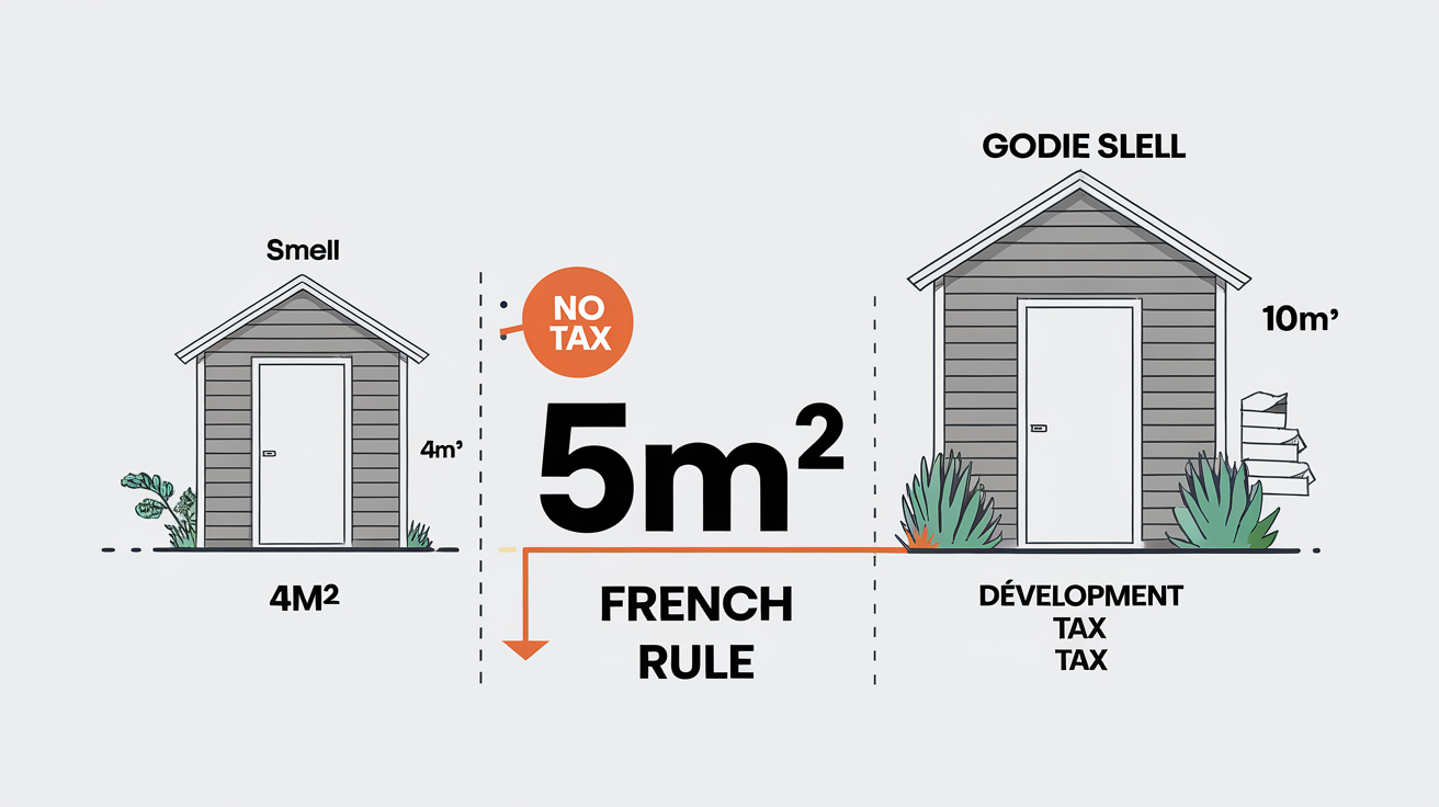 Comparatif abri de jardin taxable/non taxable avec icônes.
